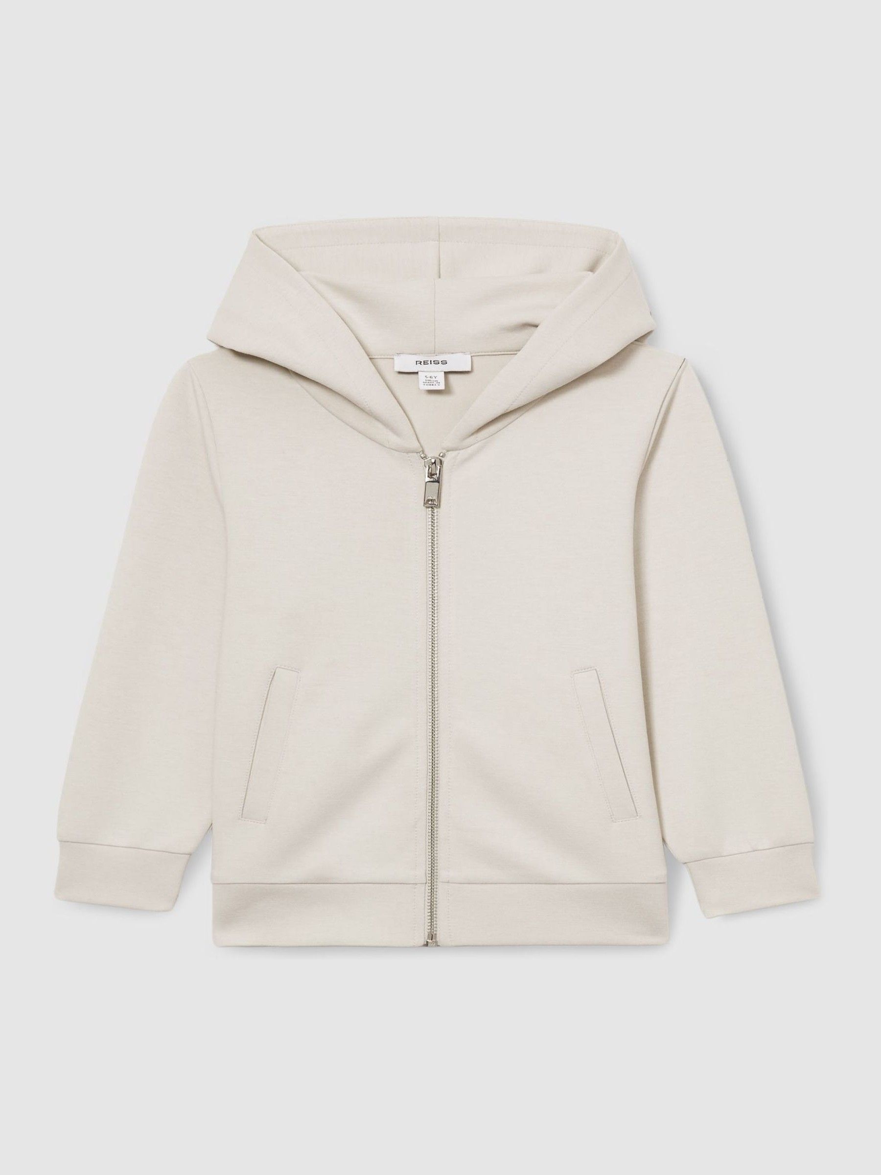 9-13 yrs Zipped Interlock-Jersey Hoodie in Cement - Image 1 of 3