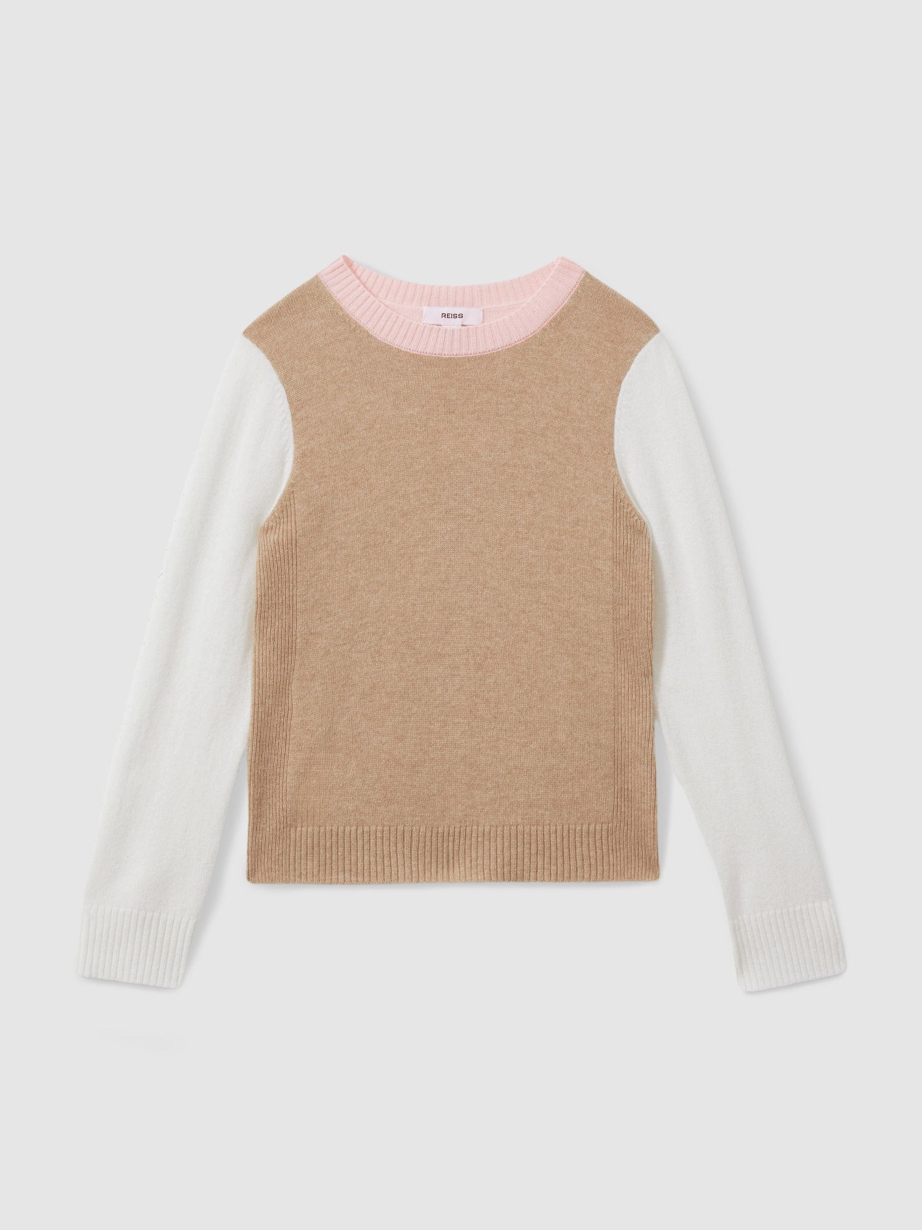 4-9 yrs Wool Blend Striped Crew Neck Jumper in Camel - Image 2 of 4