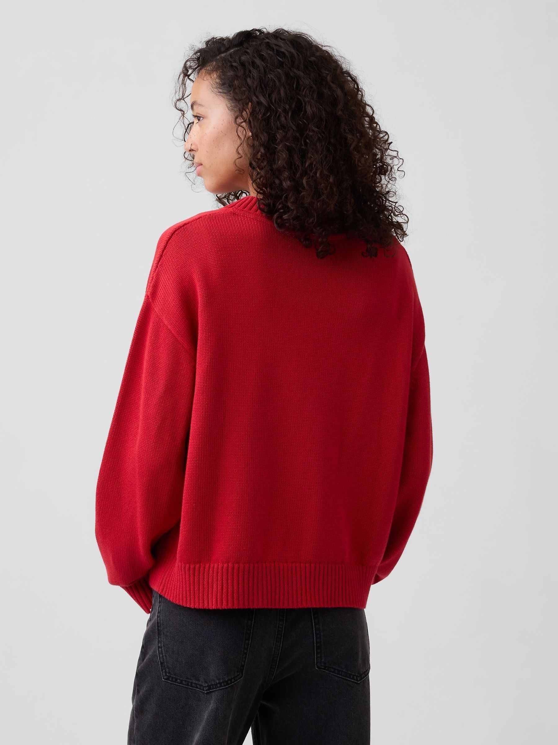 Red Oversized V-Neck Jumper - Image 2 of 5