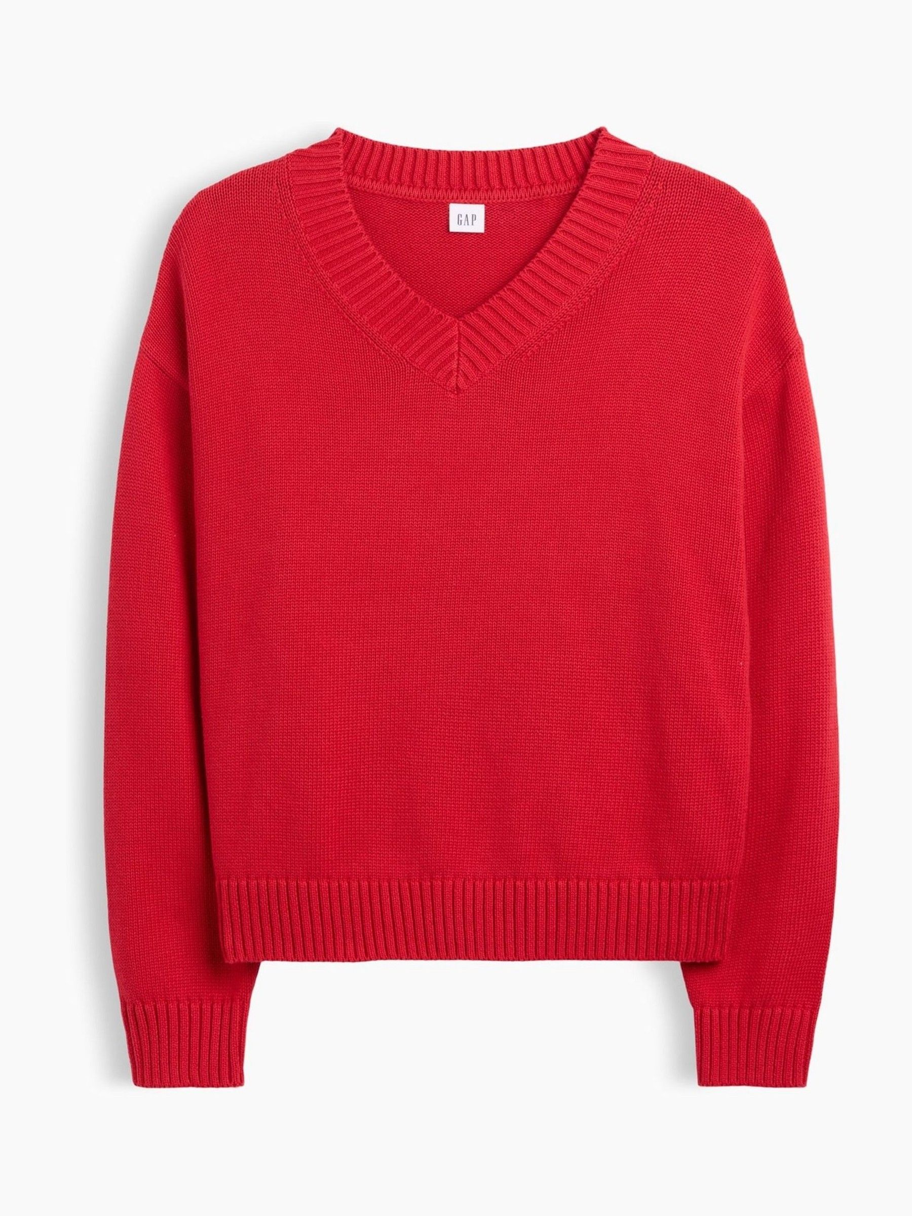 Red Oversized V-Neck Jumper - Image 4 of 5