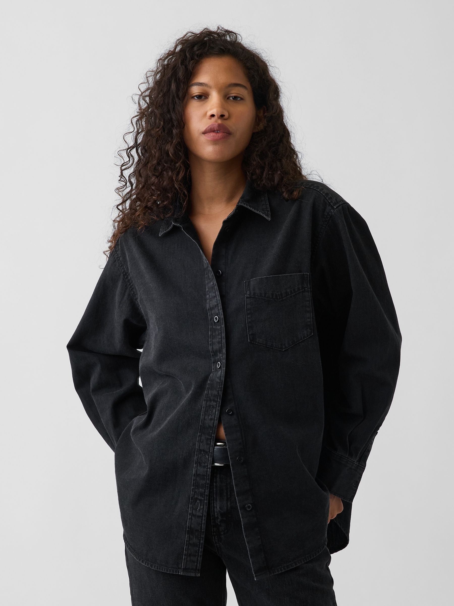 Black Denim Big Shirt - Image 1 of 4