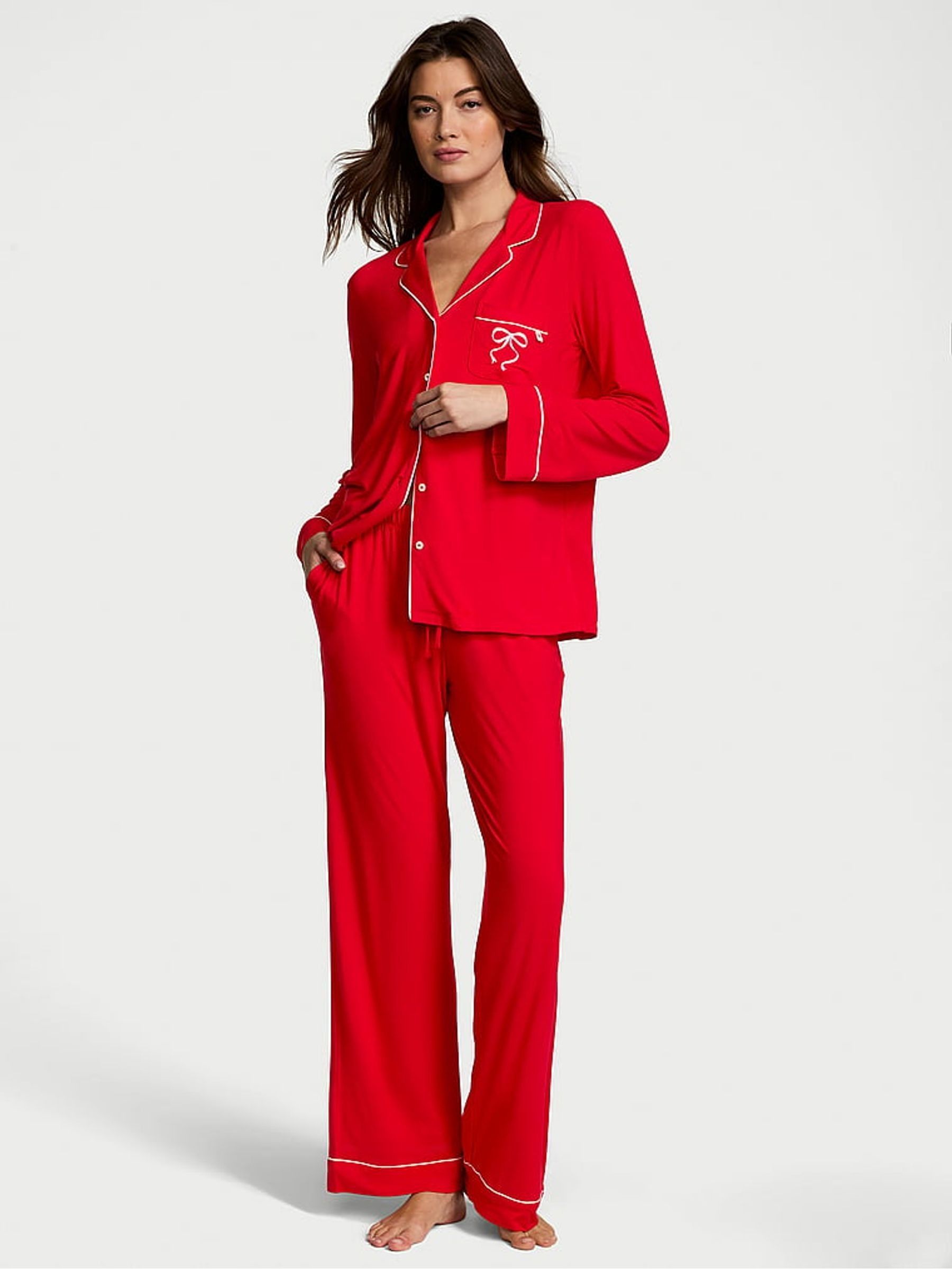 Lipstick Bow Graphic Red Modal Long Pyjama Set - Image 1 of 4
