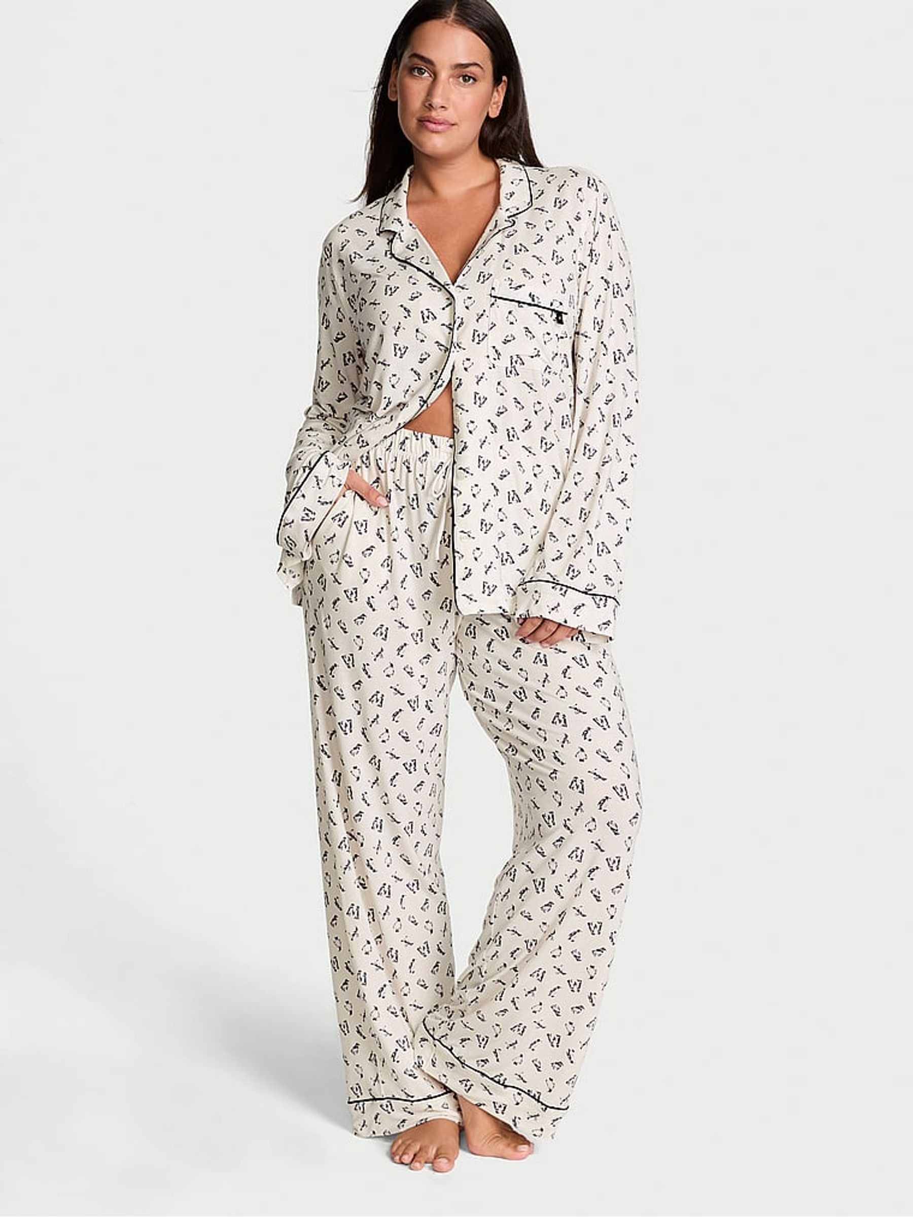 Coconut White Merry Penguins Modal Long Pyjama Set - Image 1 of 4