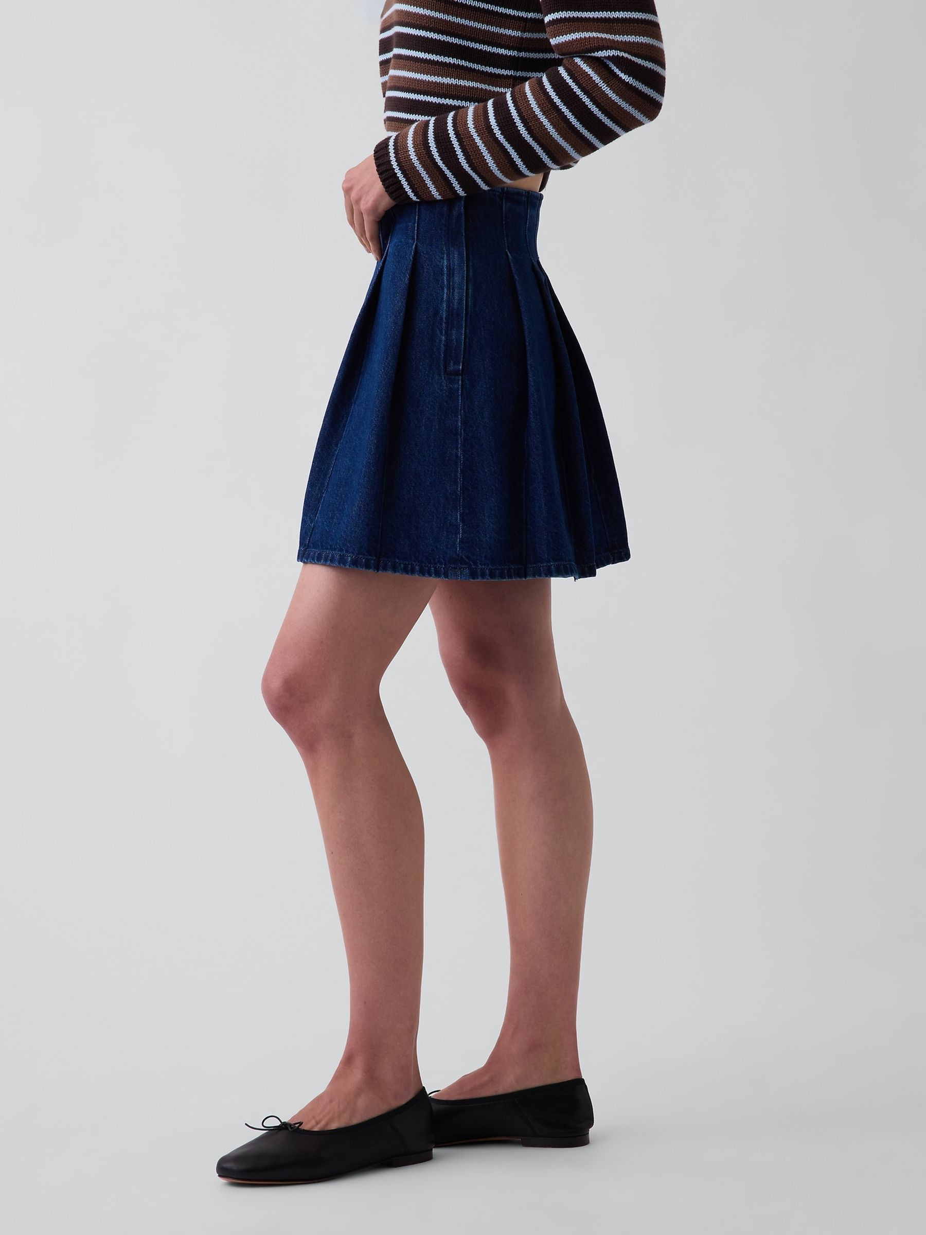 Blue Denim Pleated Mini Skirt - Image 3 of 4