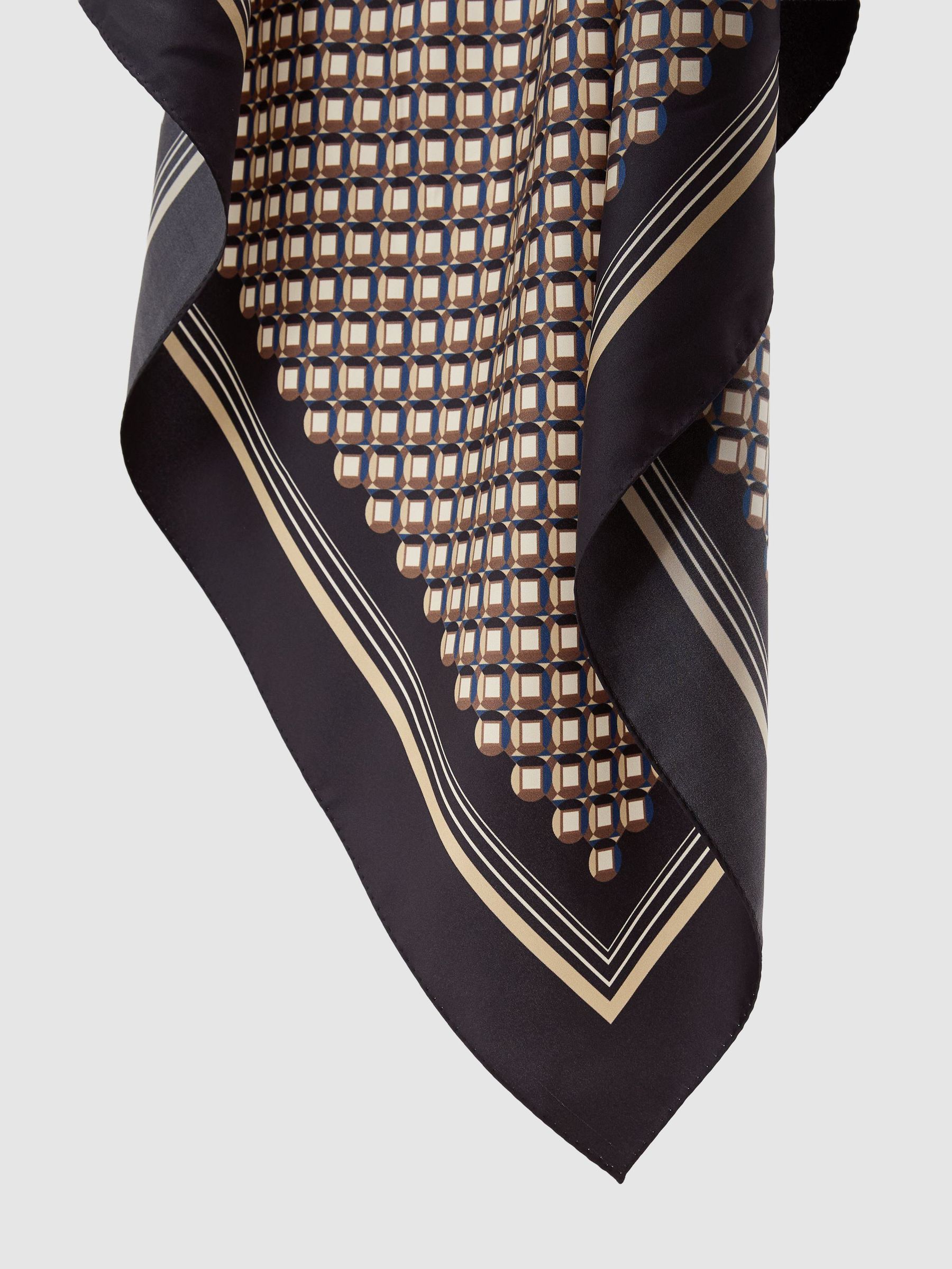 Silk Geometric-Print Square Scarf in Navy - Image 4 de 4