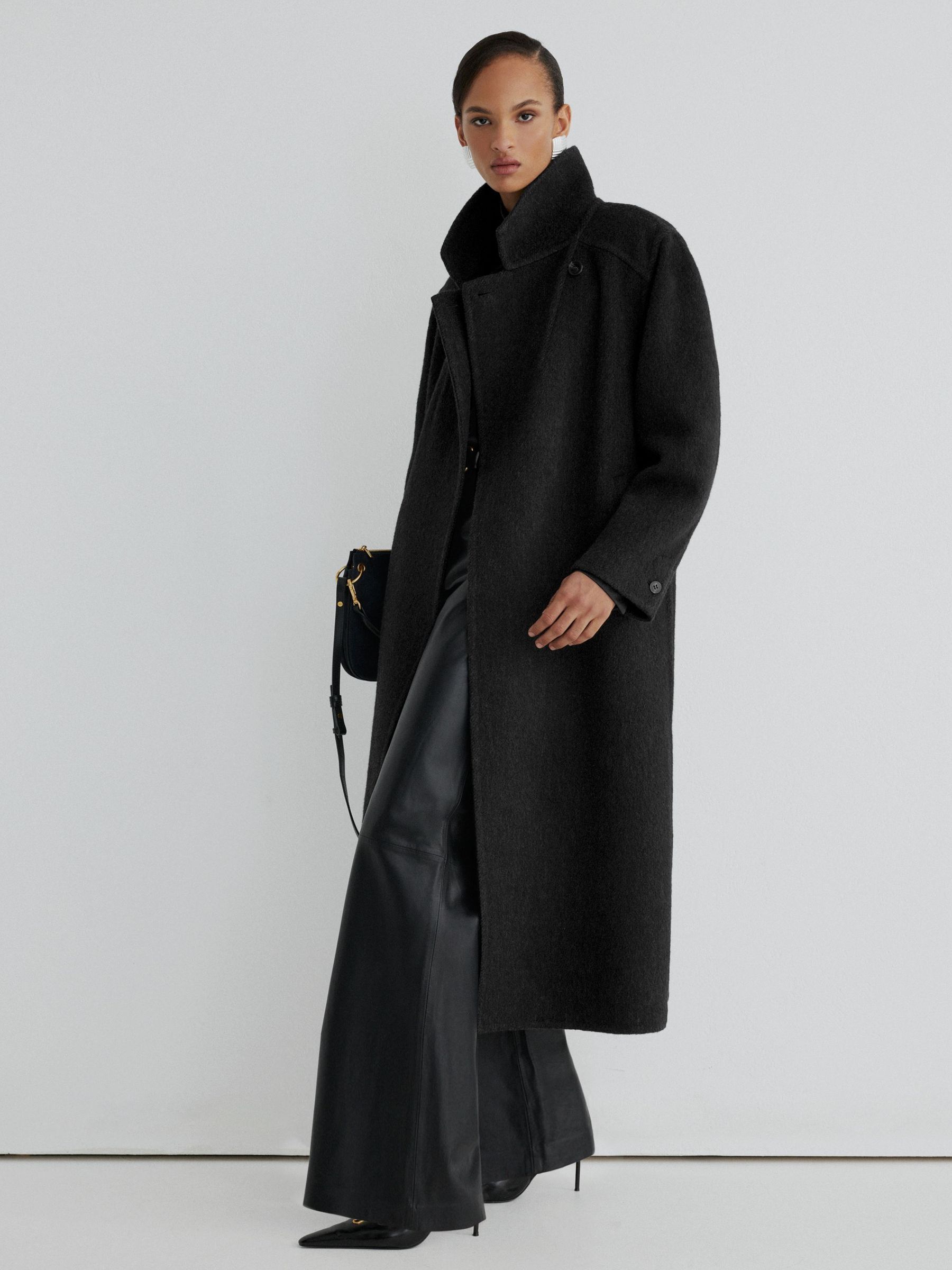 Atelier Wool-Blend Blind-Seam Double-Breasted Coat in Grey by Reiss