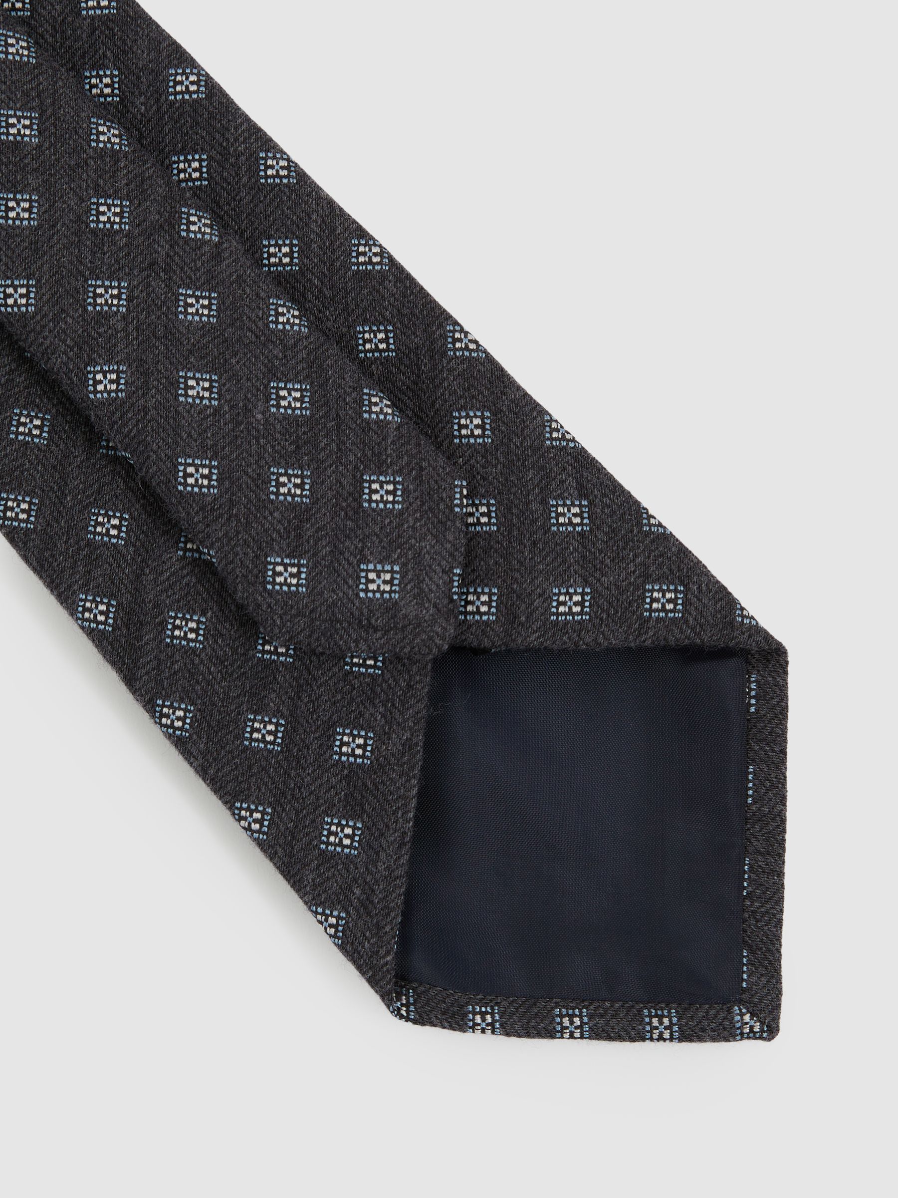 Wool-Silk Foulard Textured Tie in Charcoal - Image 4 of 5