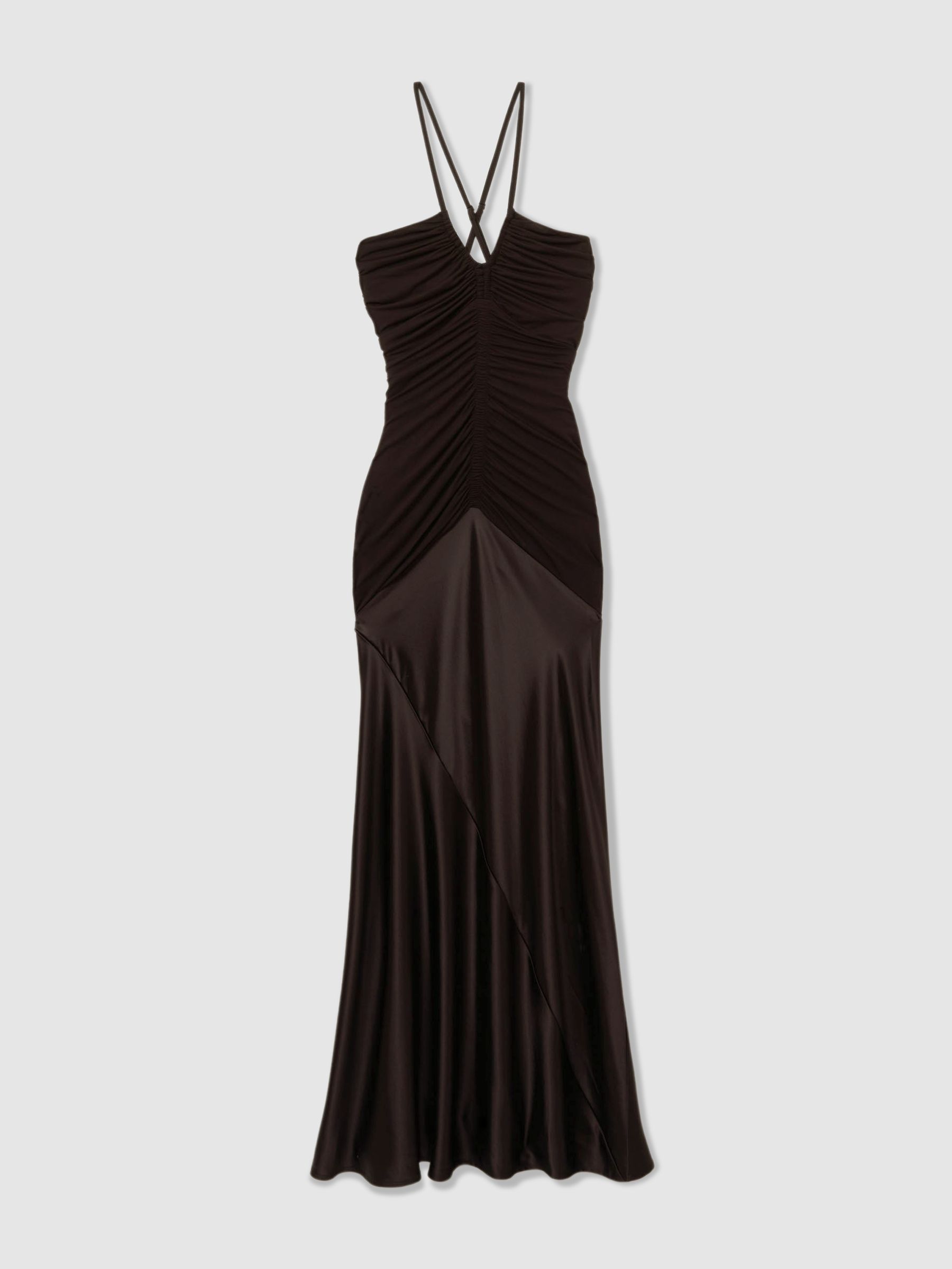 Paula Chocolate Hybrid Jersey Satin Plunge Maxi Dress - Image 2 of 7