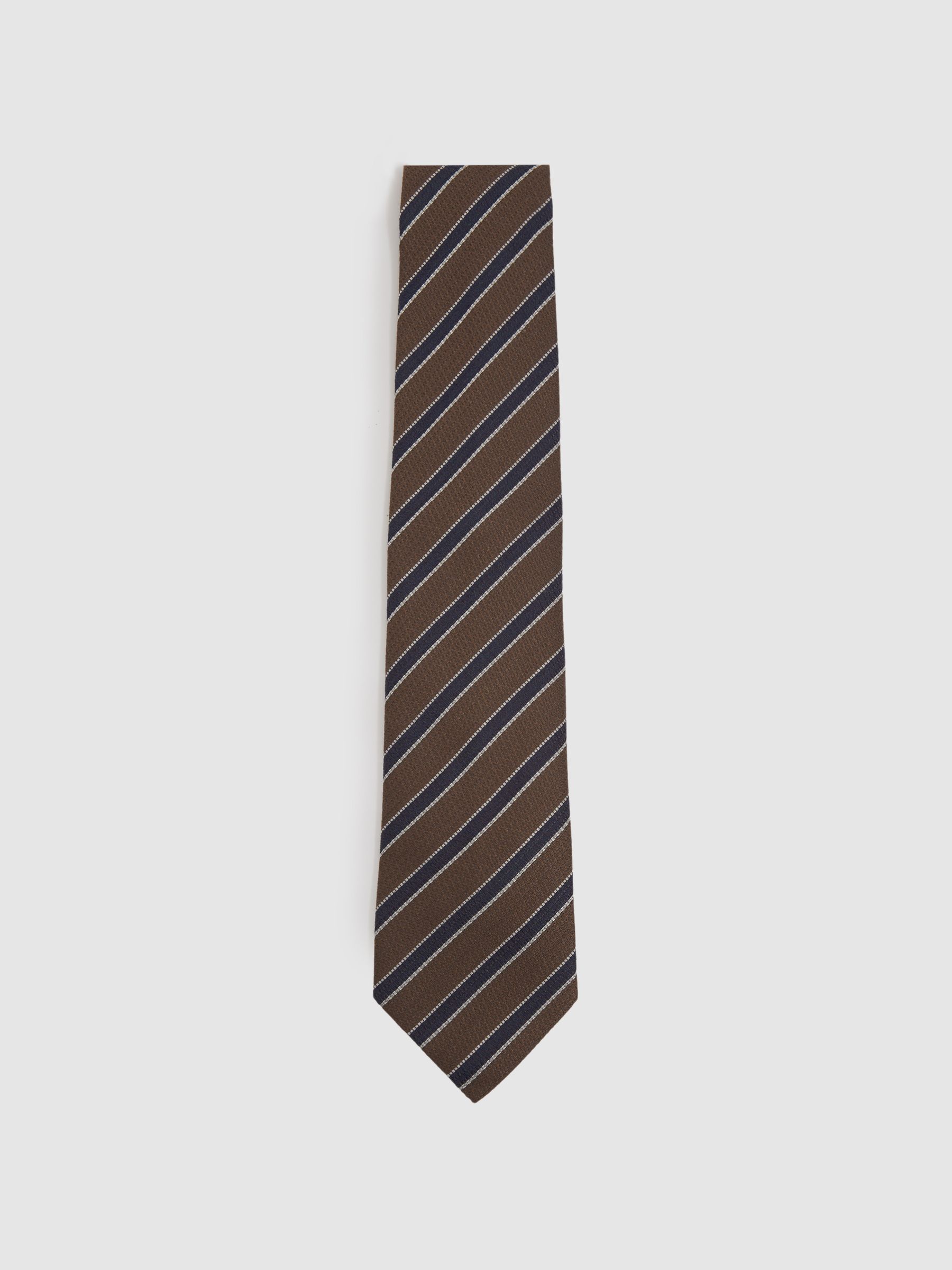 Textured Striped Tie in Tobacco/Navy - Image 1 of 5