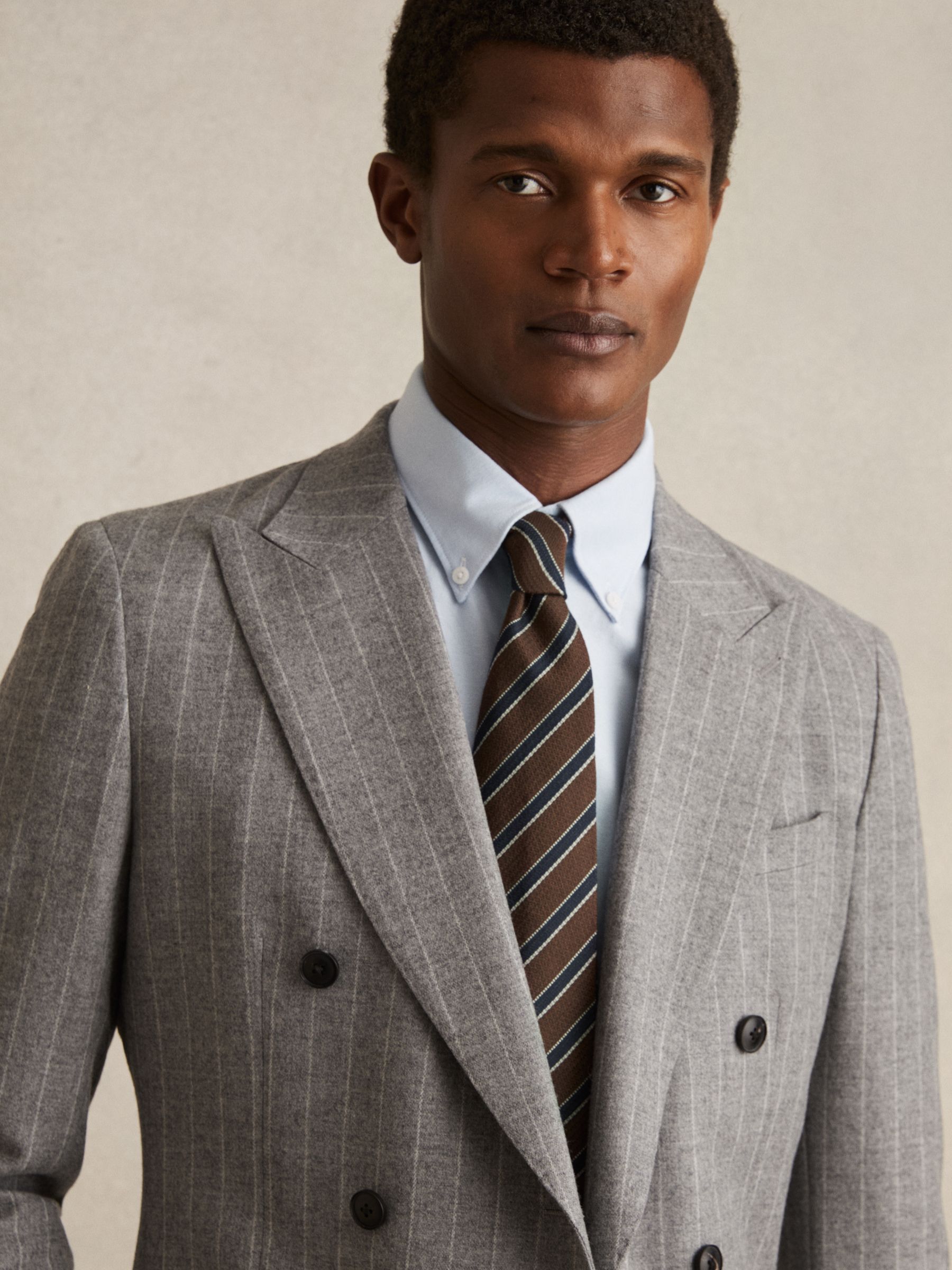 Textured Striped Tie in Tobacco/Navy - Image 2 of 5