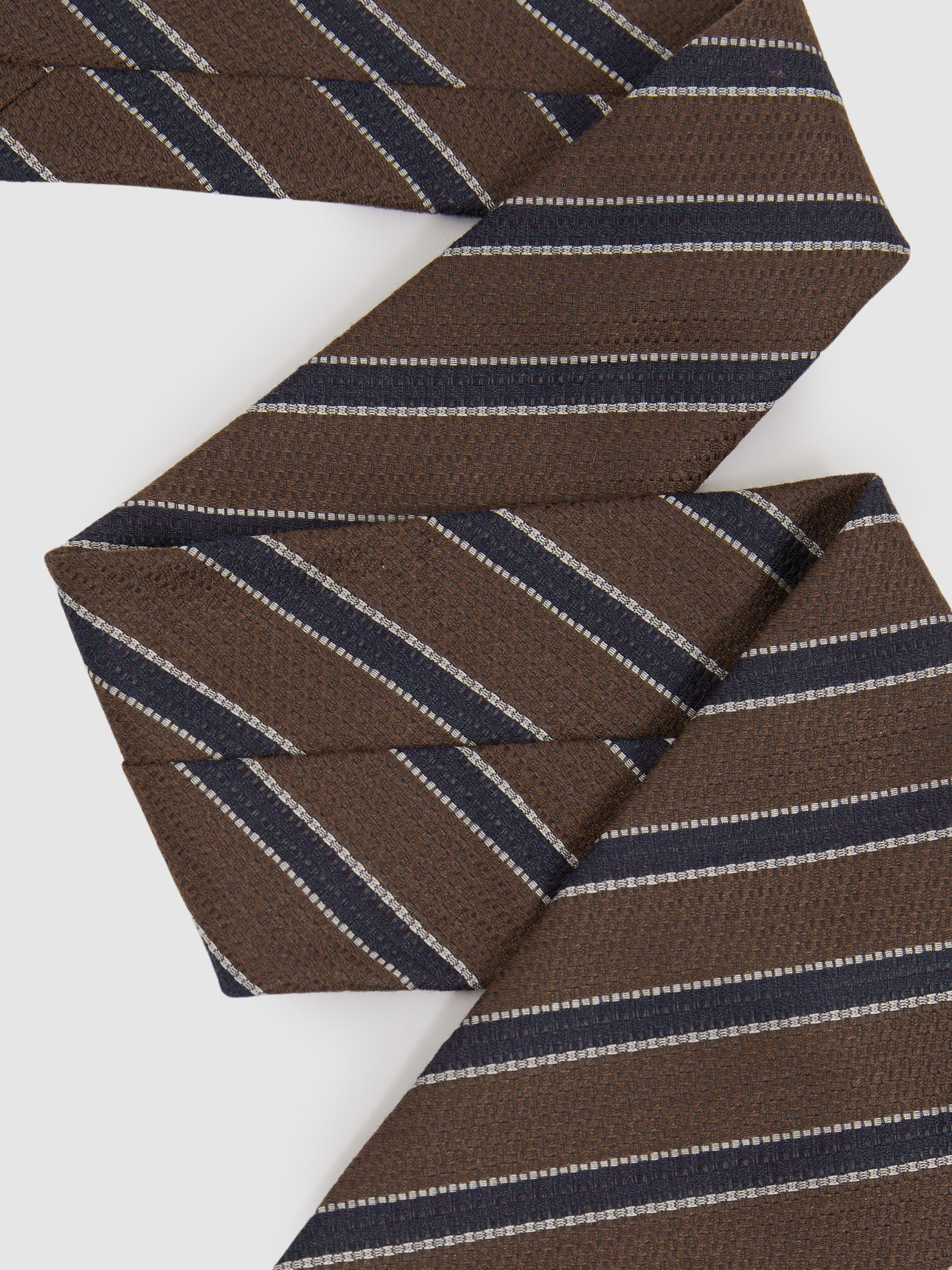 Textured Striped Tie in Tobacco/Navy - Image 3 of 5