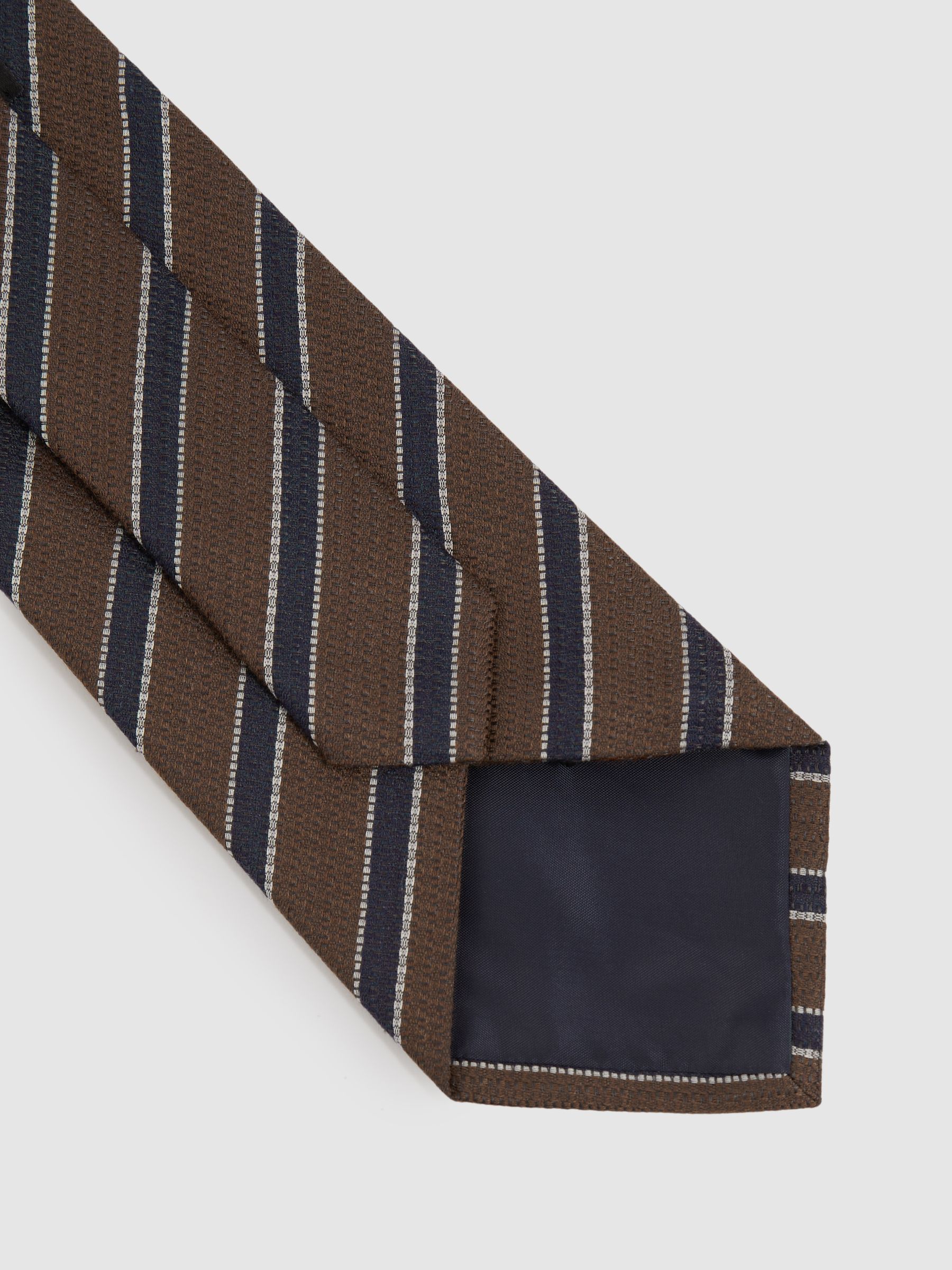 Textured Striped Tie in Tobacco/Navy - Image 4 of 5