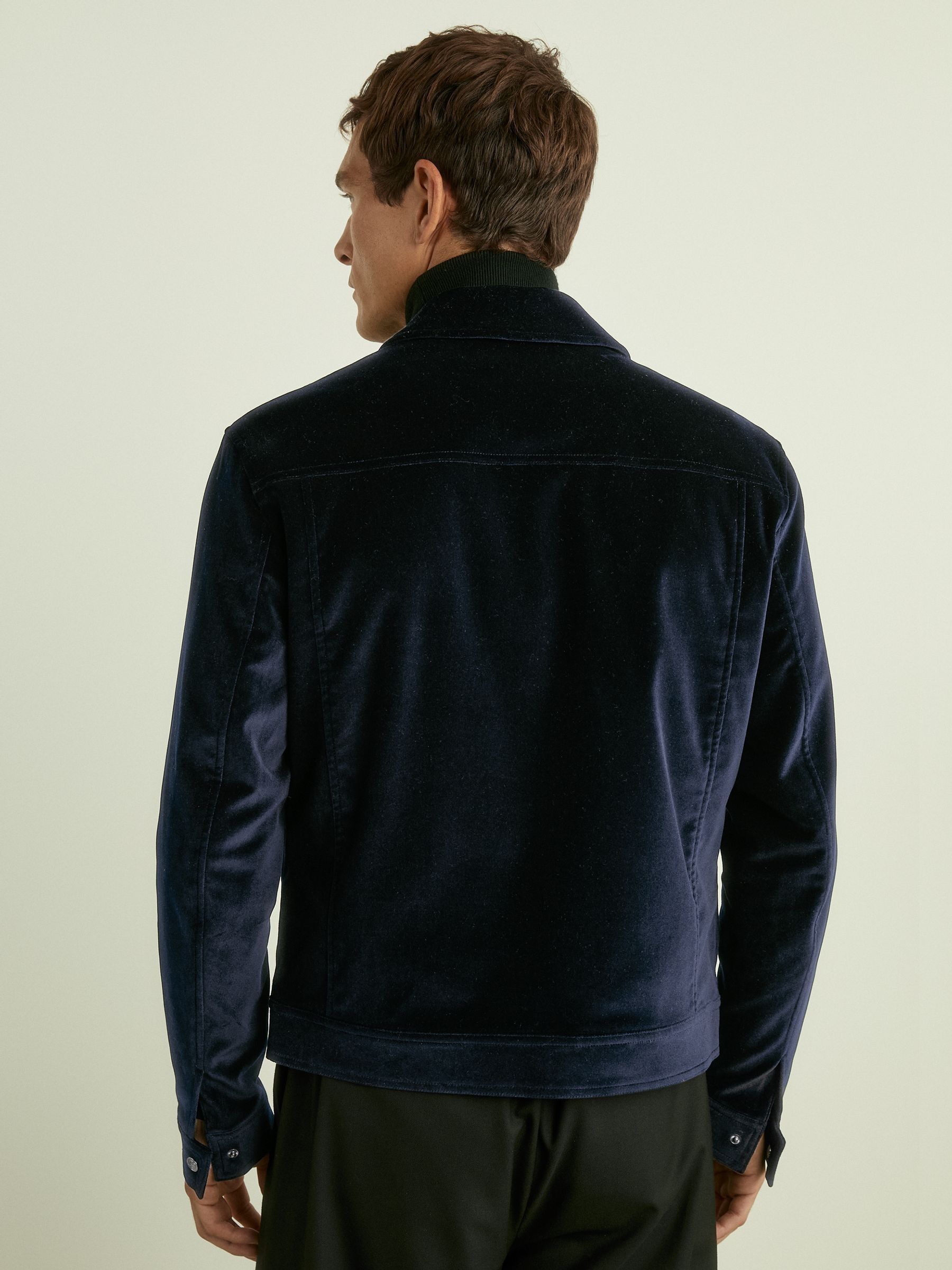 Cotton-Blend Velvet Jacket in Navy - Image 5 of 7