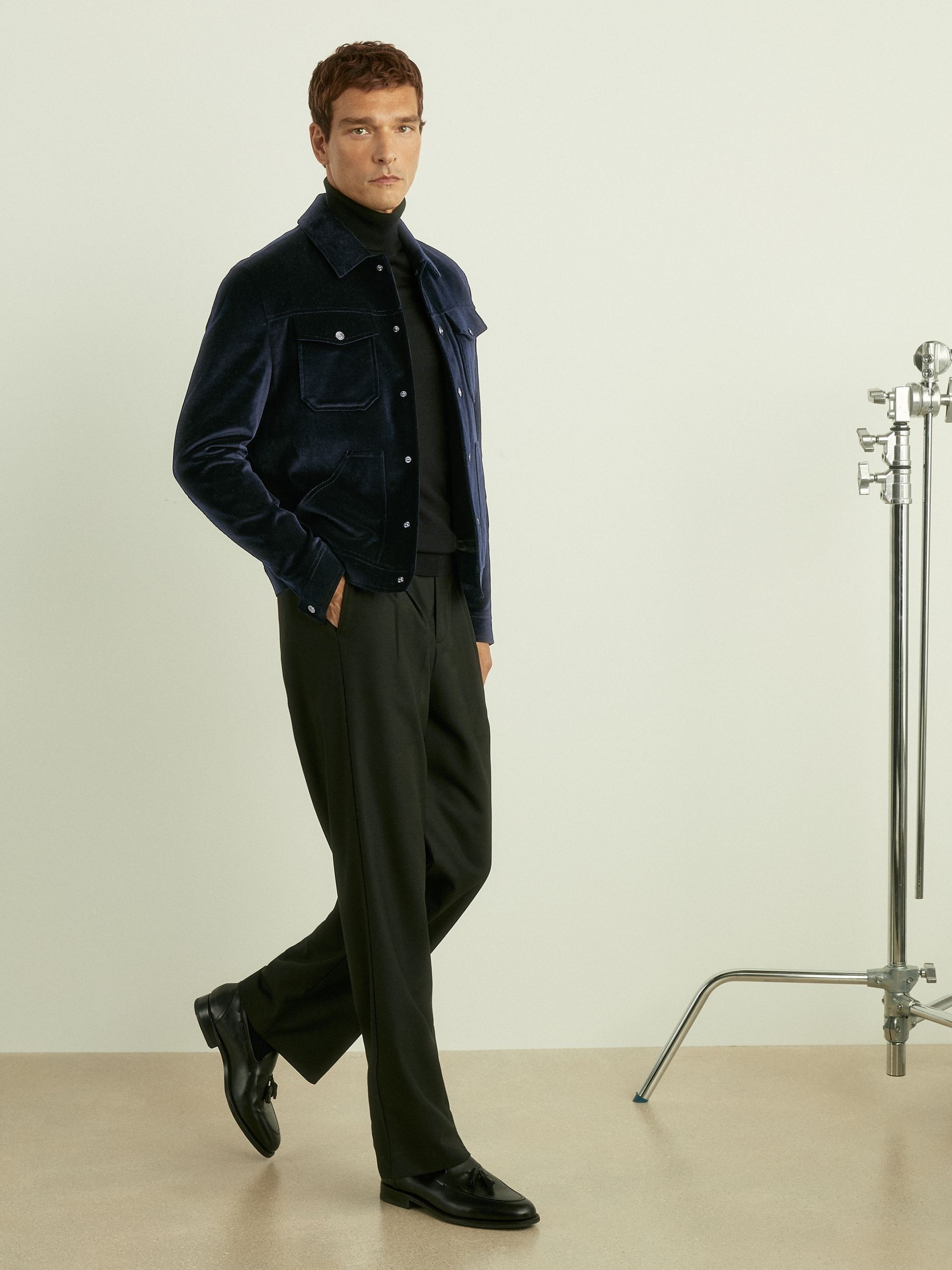 Cotton-Blend Velvet Jacket in Navy - Image 6 of 7