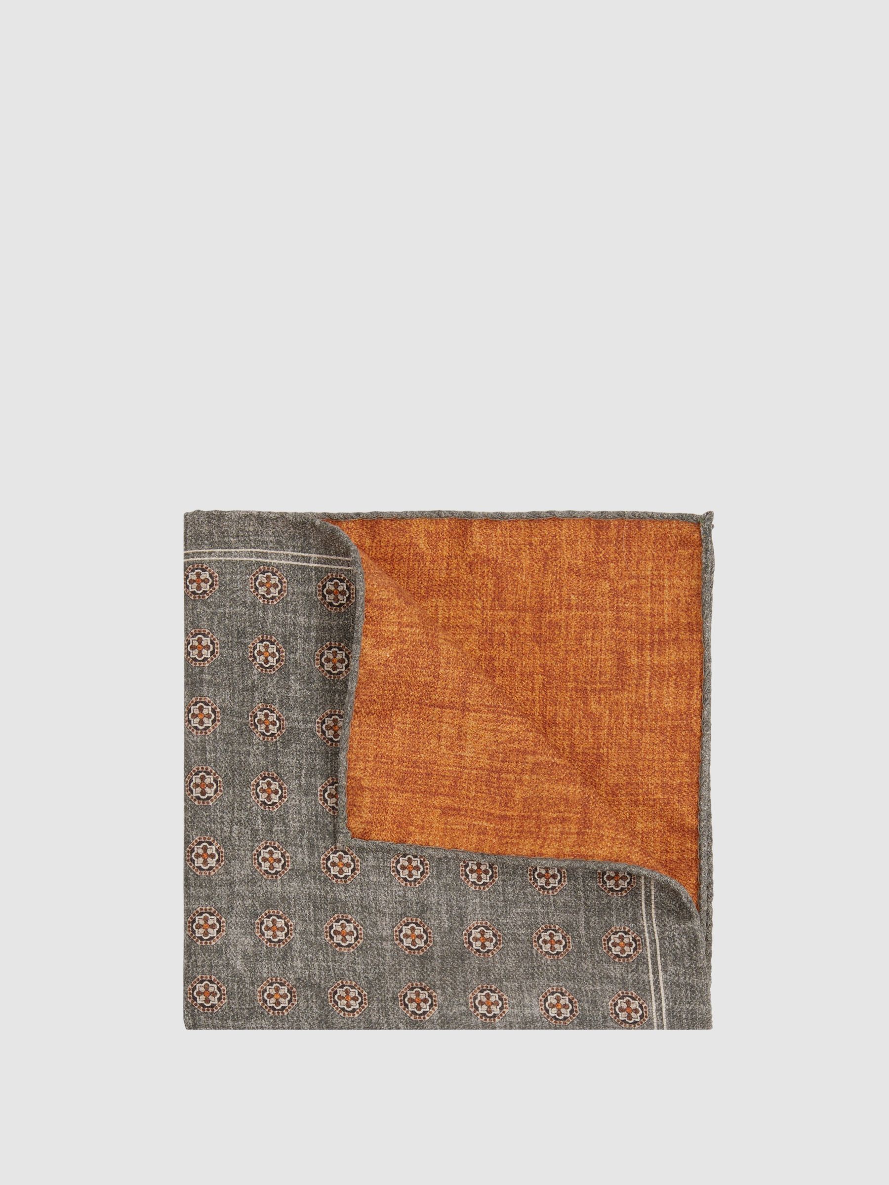 Reversible Silk Pocket Square in Charcoal/Burnt Orange - Image 1 of 4