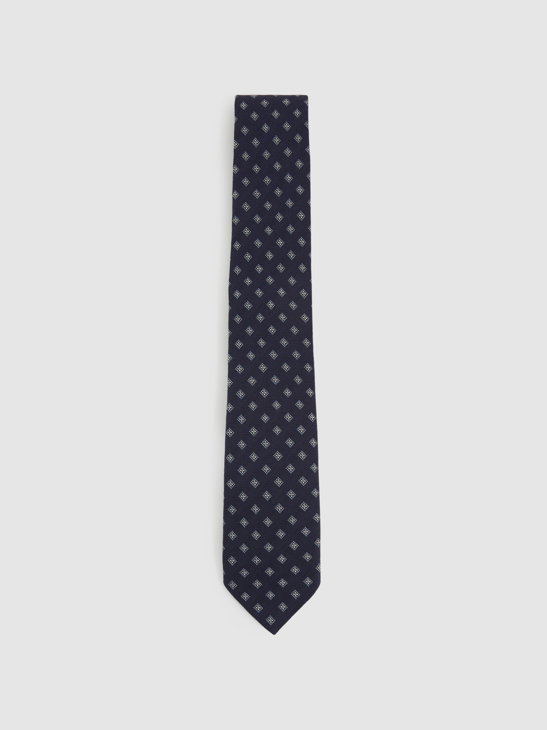 Wool Silk Foulard Textured Tie in Navy - Image 1 of 5