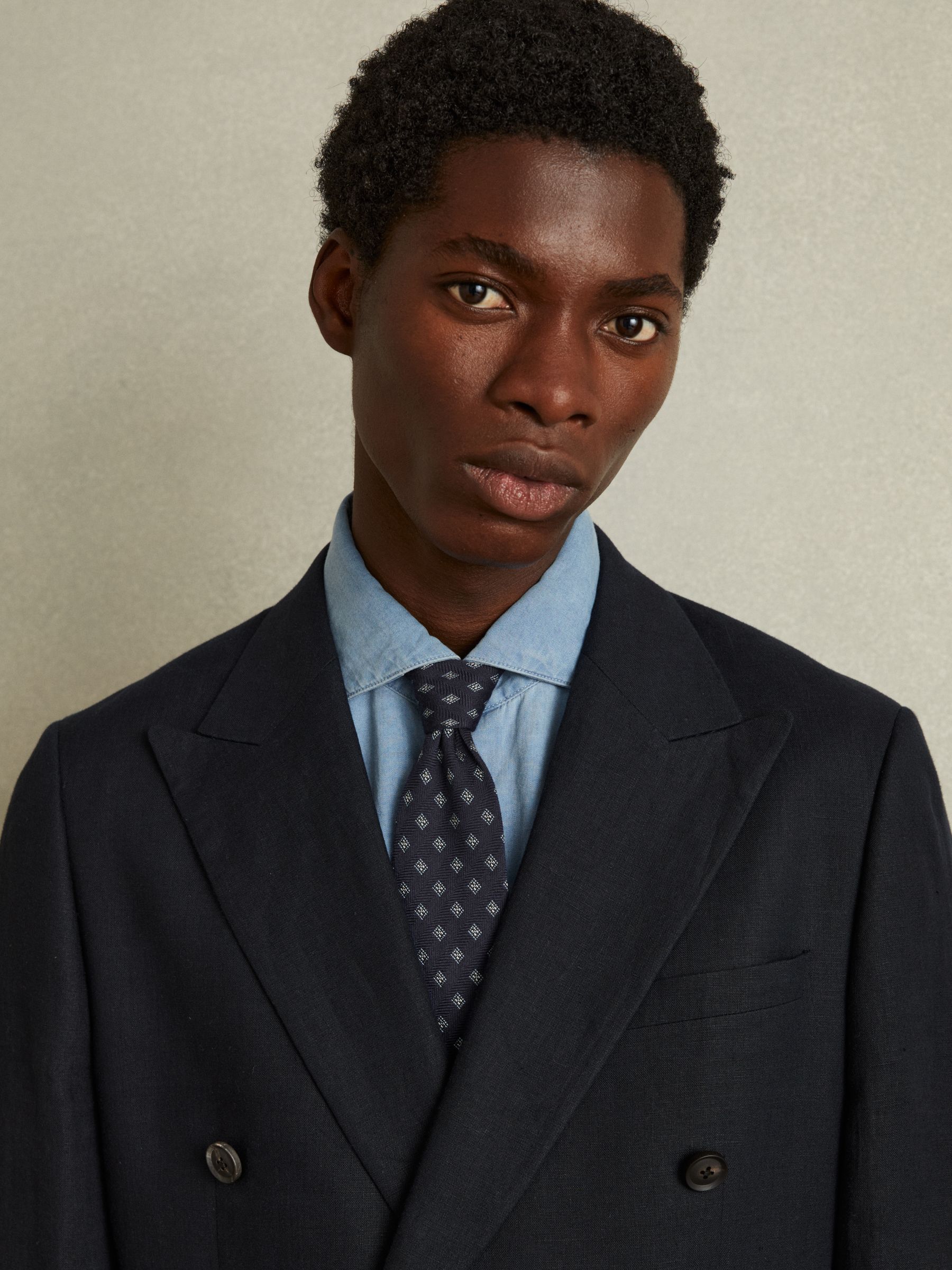 Wool Silk Foulard Textured Tie in Navy - Image 2 of 5