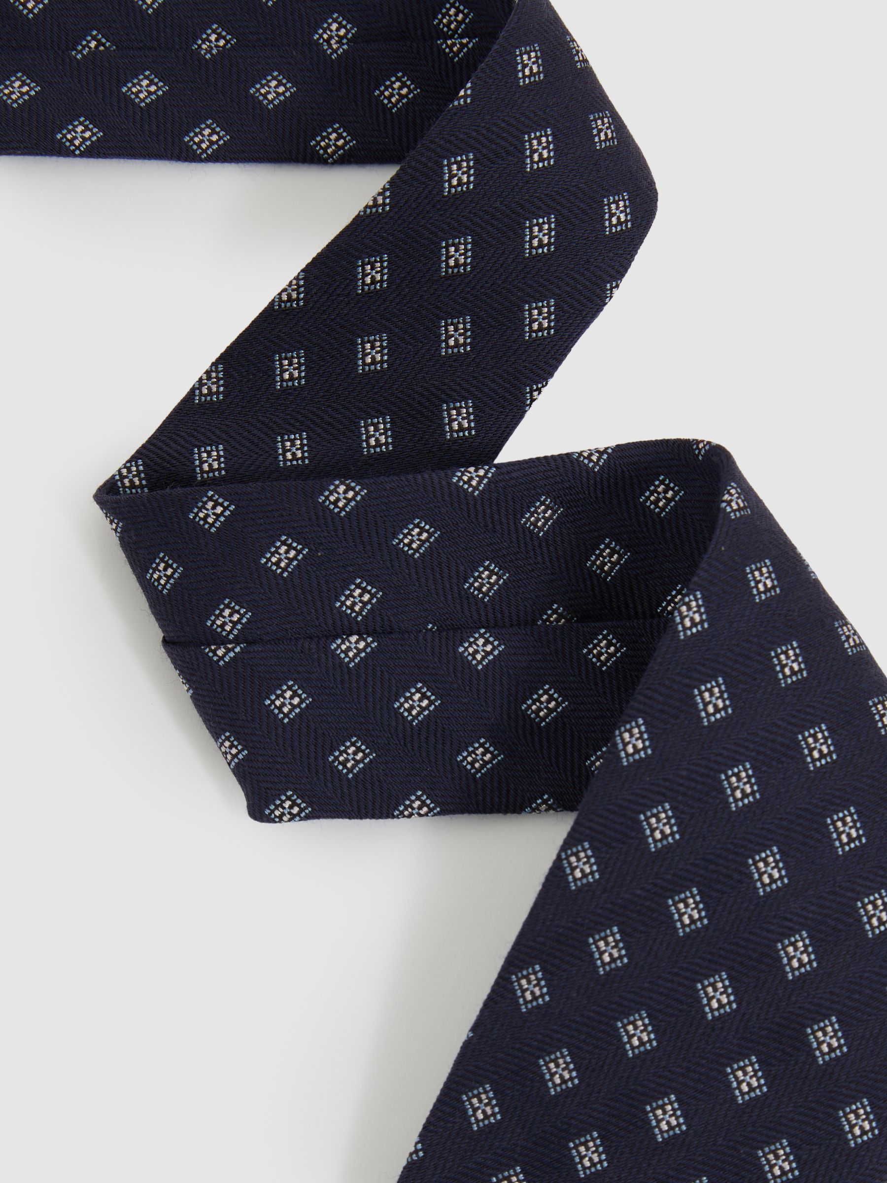 Wool Silk Foulard Textured Tie in Navy - Image 3 of 5
