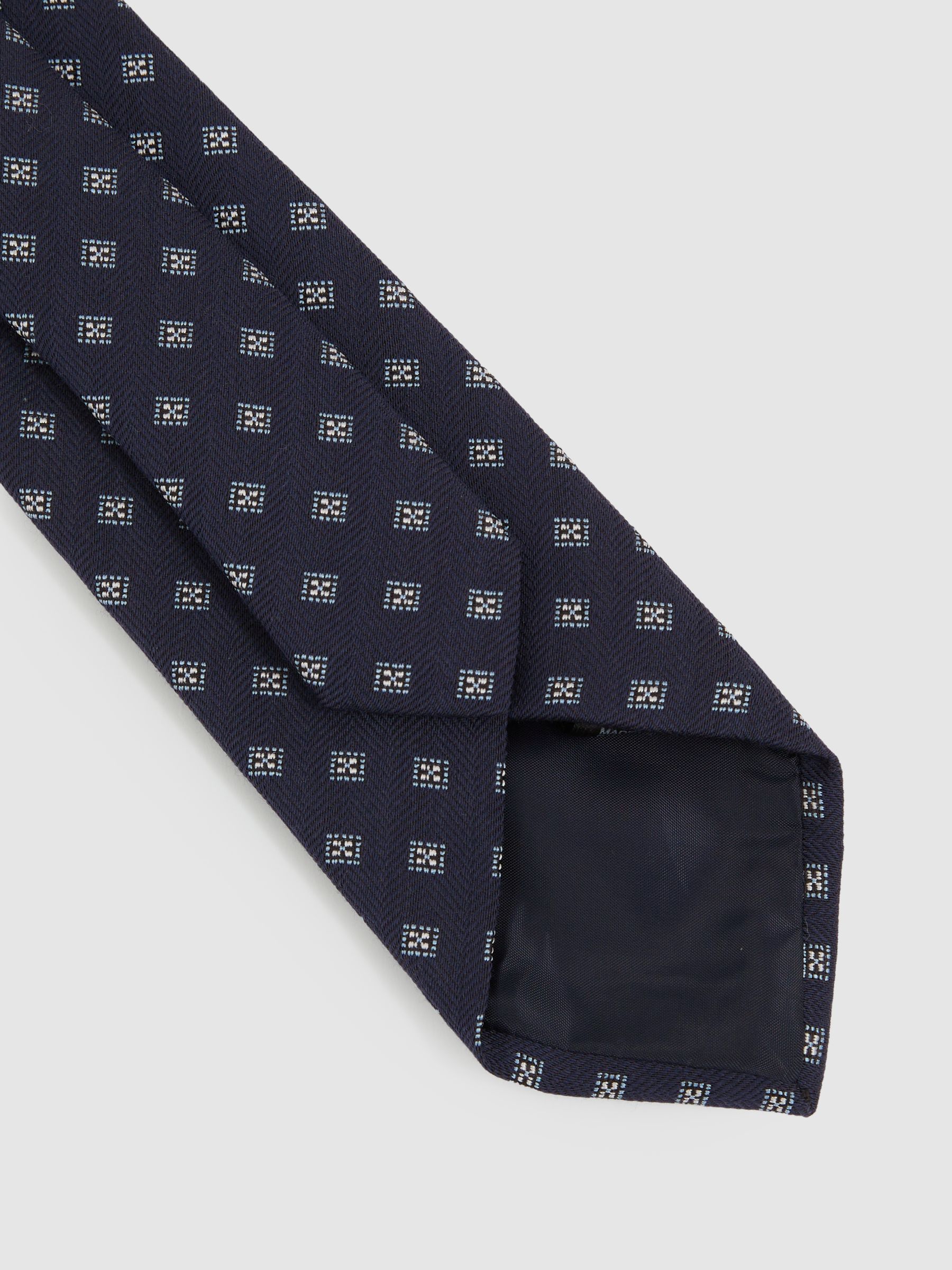 Wool Silk Foulard Textured Tie in Navy - Image 4 of 5