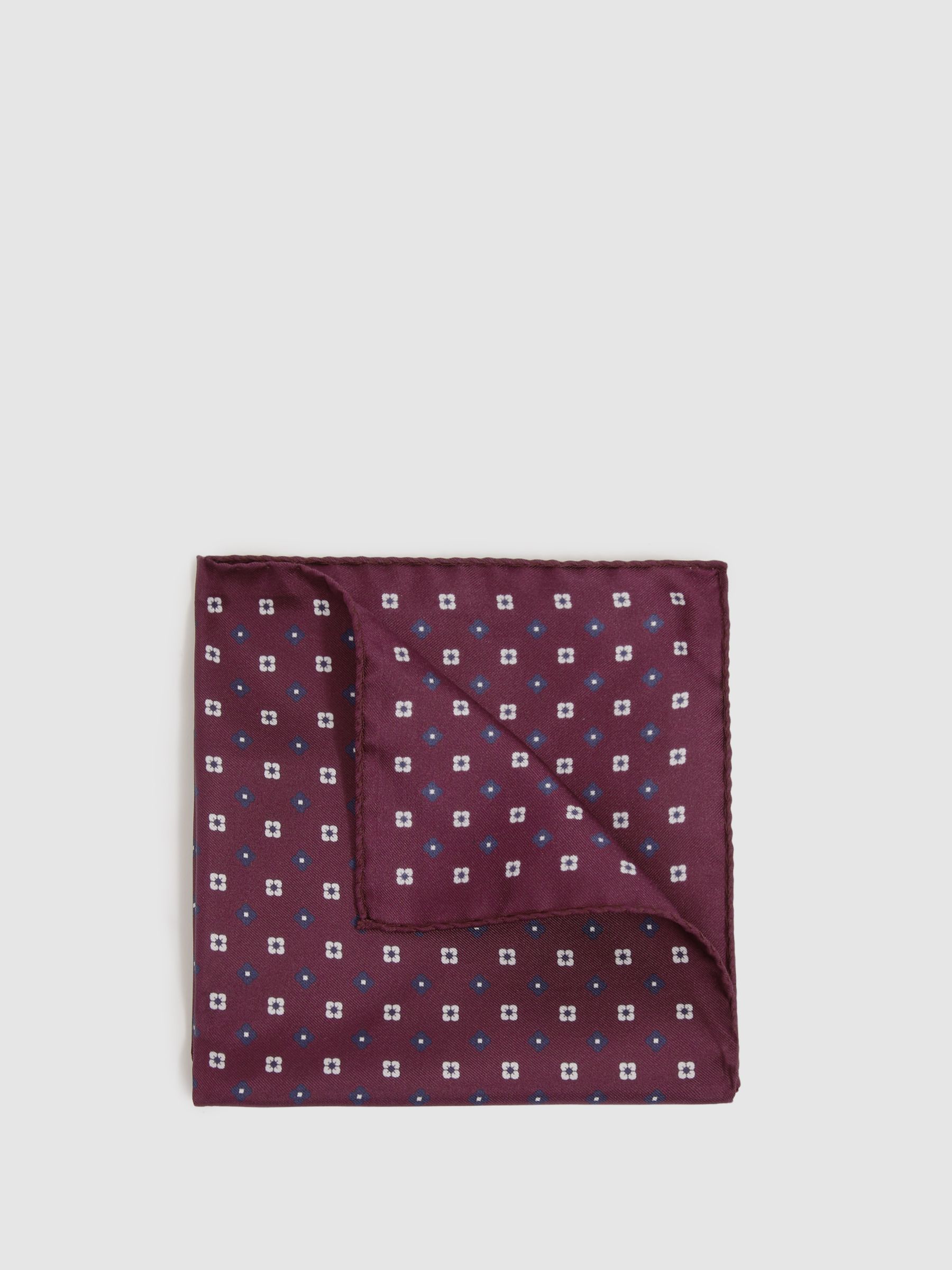 Silk Paisley Print Pocket Square in Bordeaux - Image 1 of 4