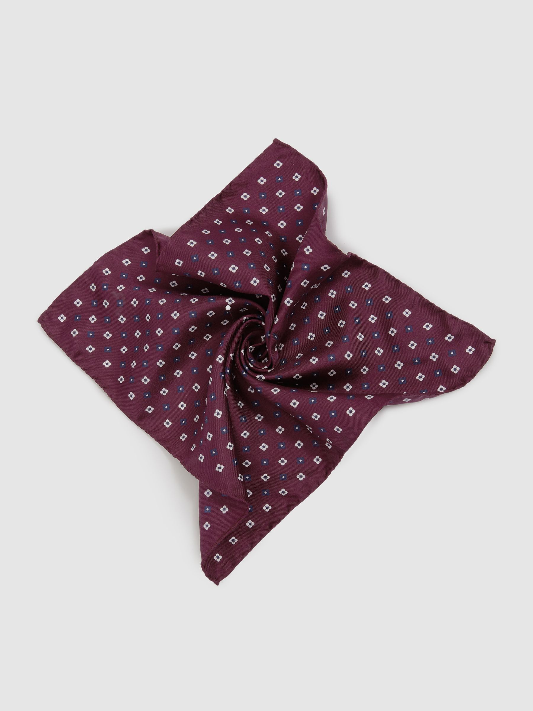 Silk Paisley Print Pocket Square in Bordeaux - Image 2 of 4