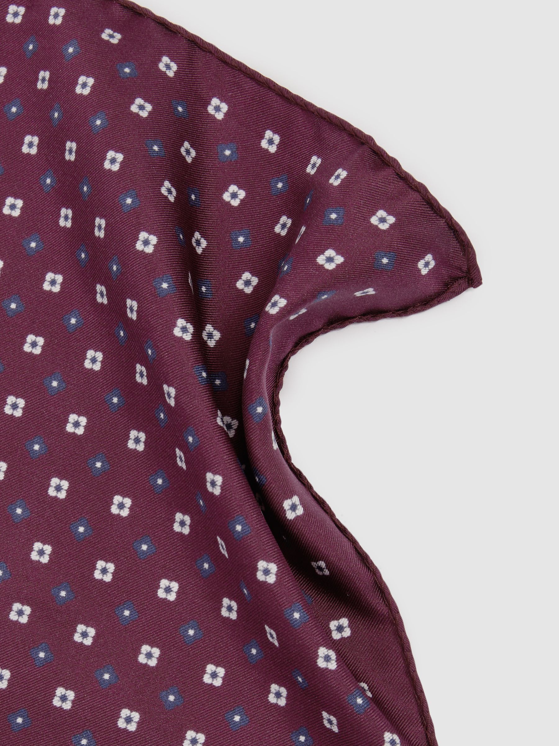 Silk Paisley Print Pocket Square in Bordeaux - Image 3 of 4