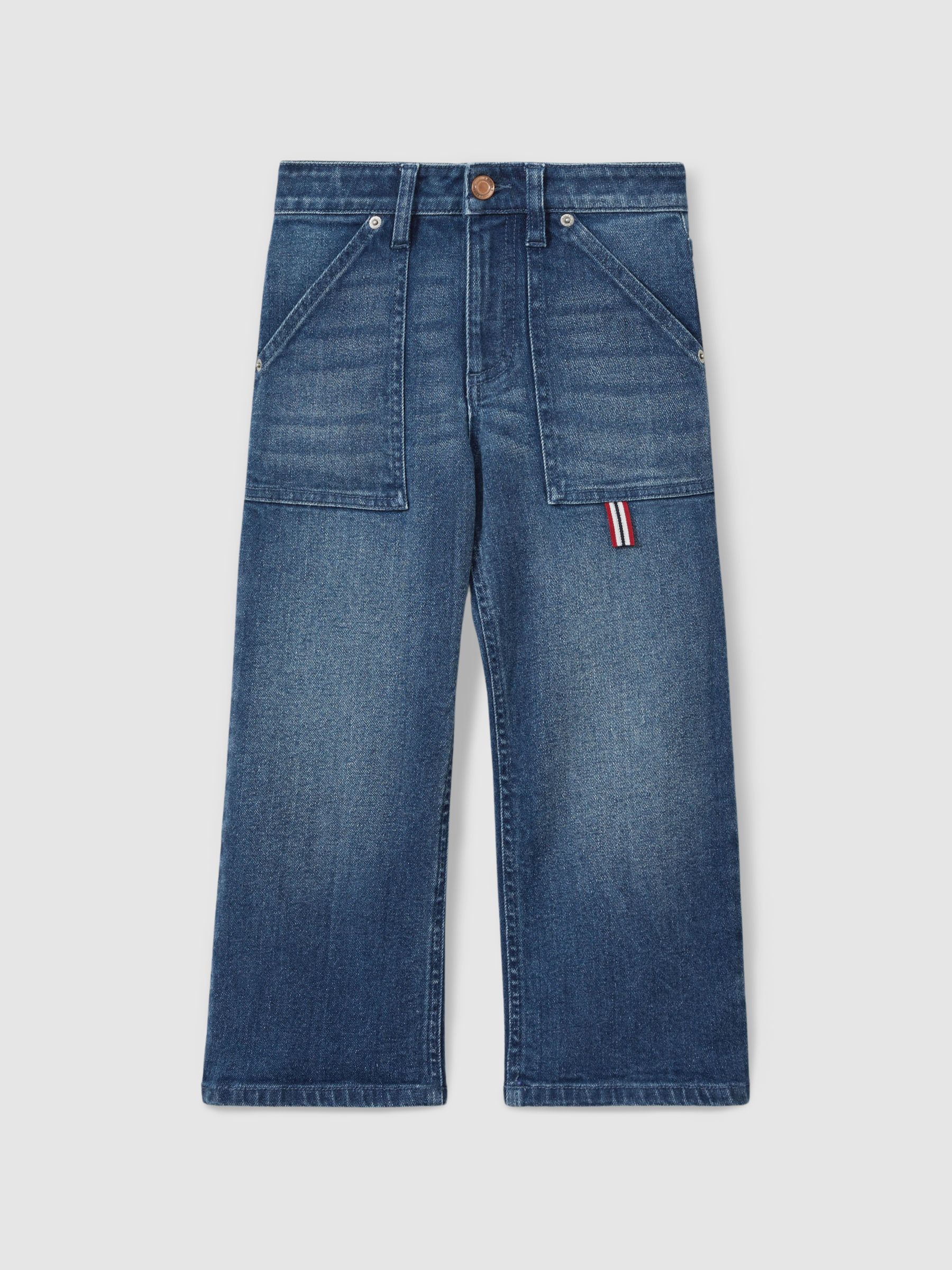 13-14 yrs Contrast Trim Wide Leg Jeans in Blue - Image 1 of 4 13-14 yrs Contrast Trim Wide Leg Jeans in Blue - Image 1 of 4
