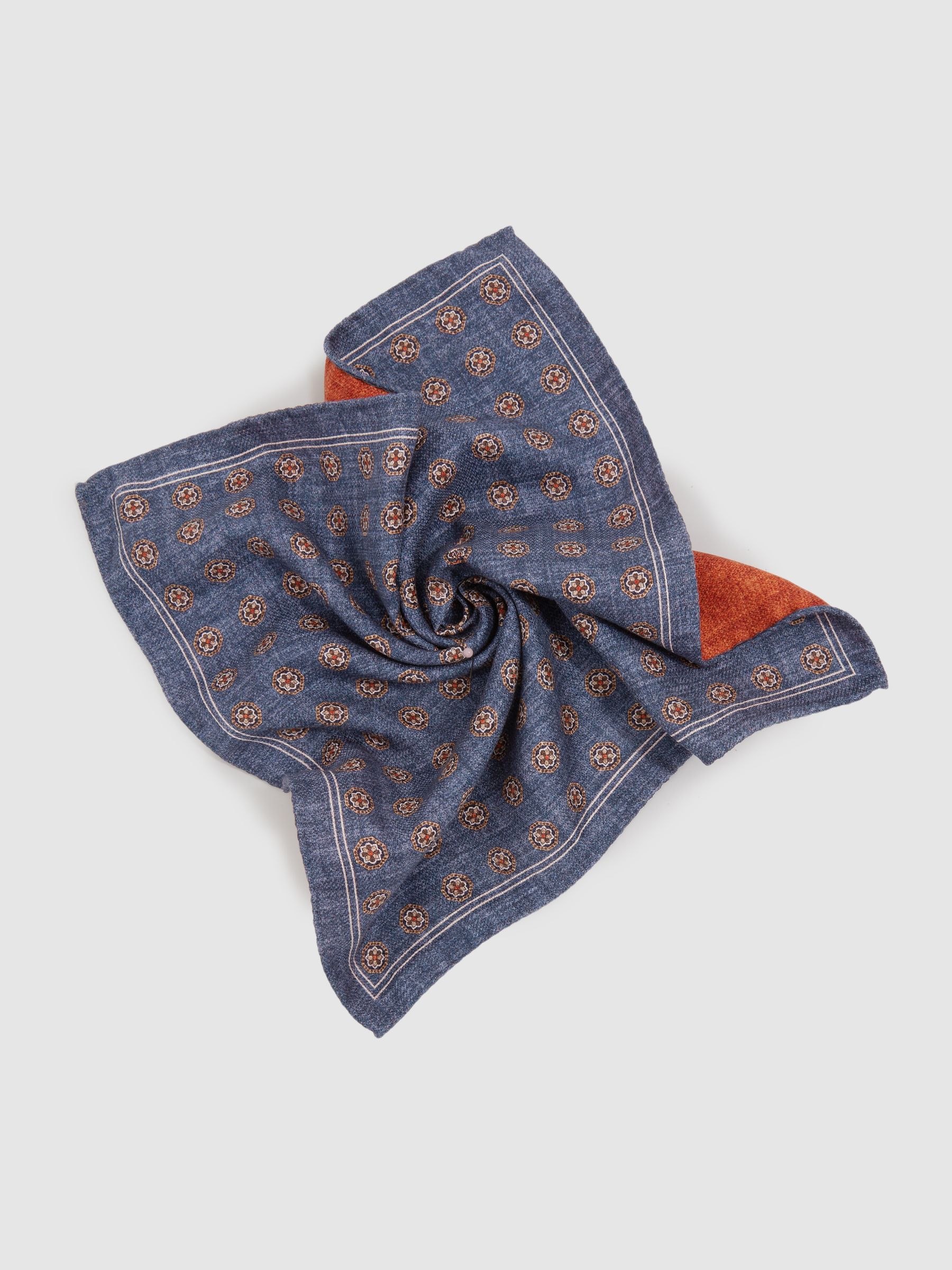 Reversible Silk Pocket Square in Indigo/Rust - Image 3 of 5