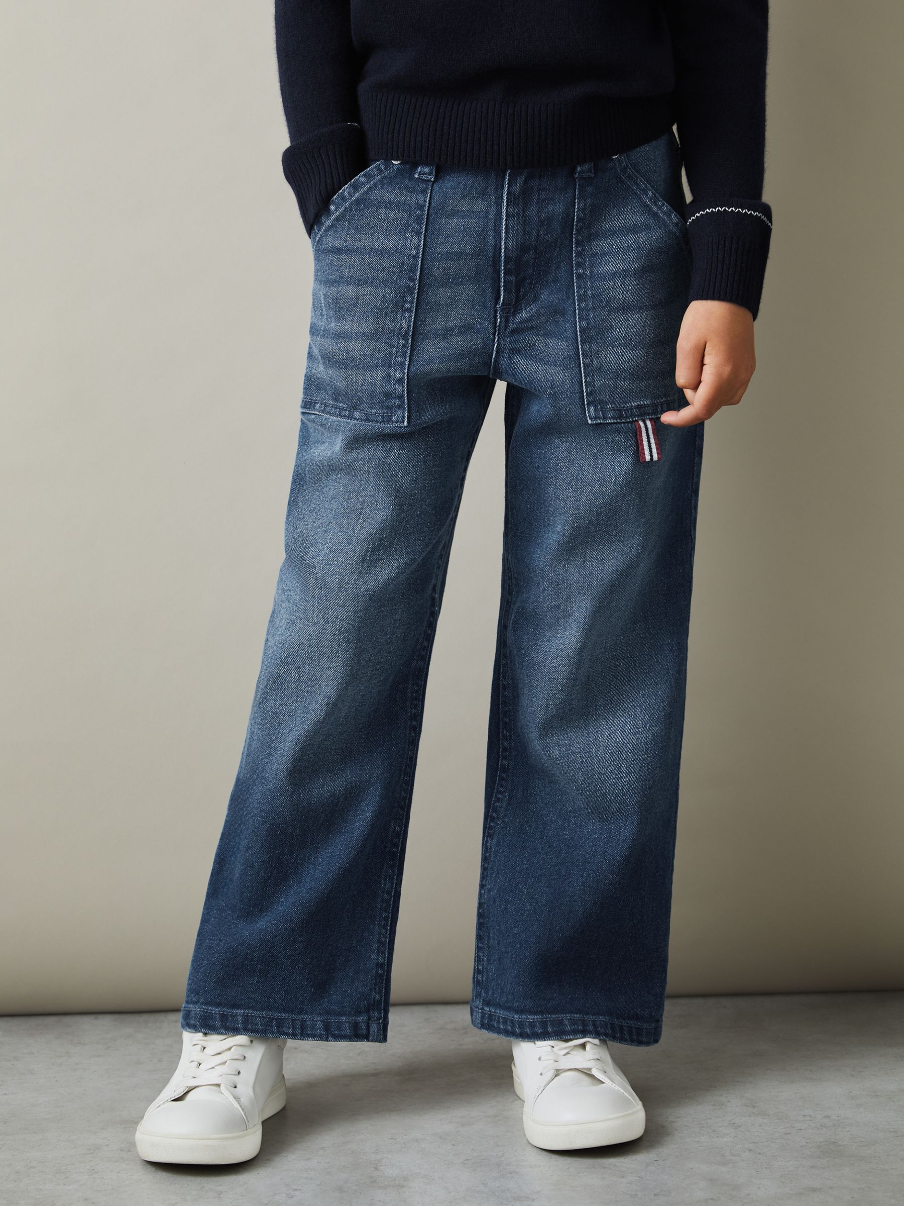9-13 yrs Contrast Trim Wide Leg Jeans in Blue - Image 1 of 4