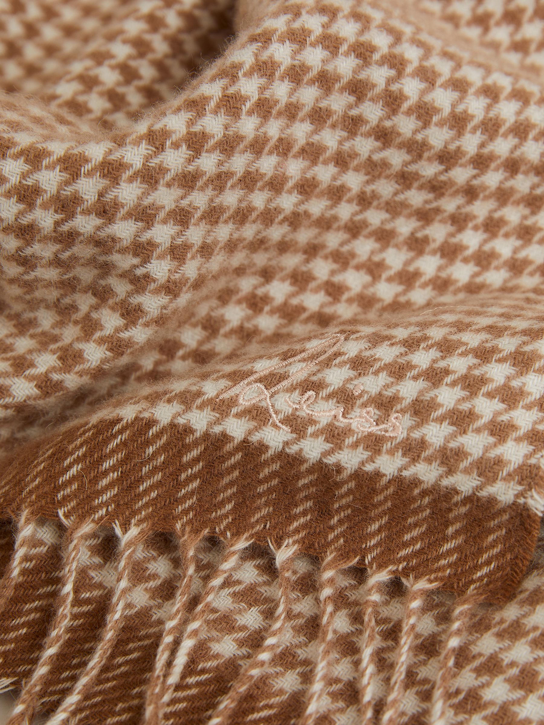 Wool Blend Dogtooth Embroidered Scarf in Neutral - Image 4 of 5