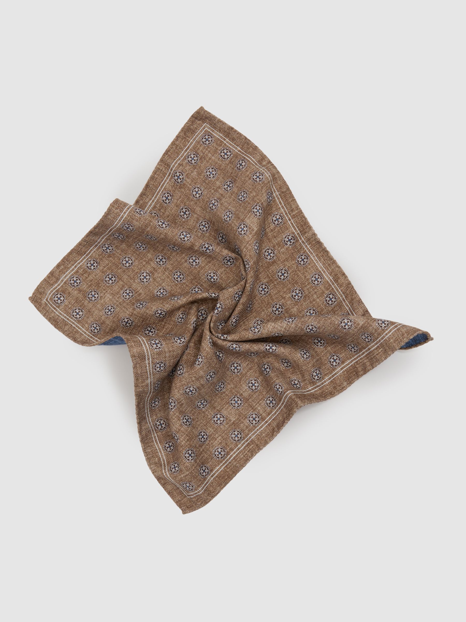Reversible Silk Pocket Square in Tobacco/Blue - Image 3 of 5