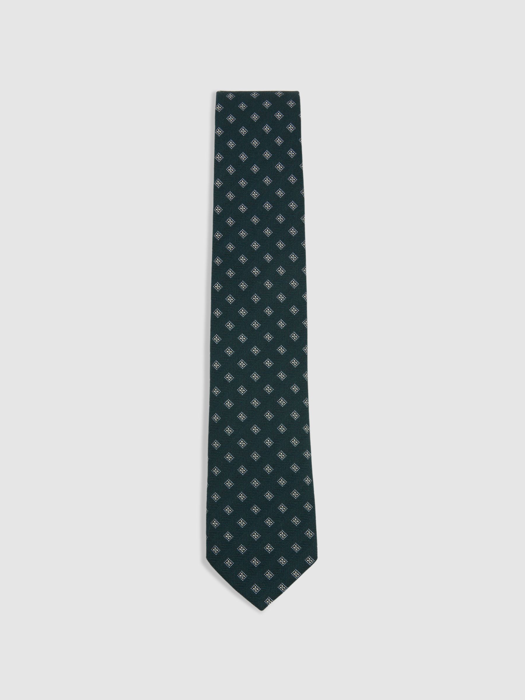 Wool-Silk Foulard Textured Tie in Forest Green - Image 1 of 5