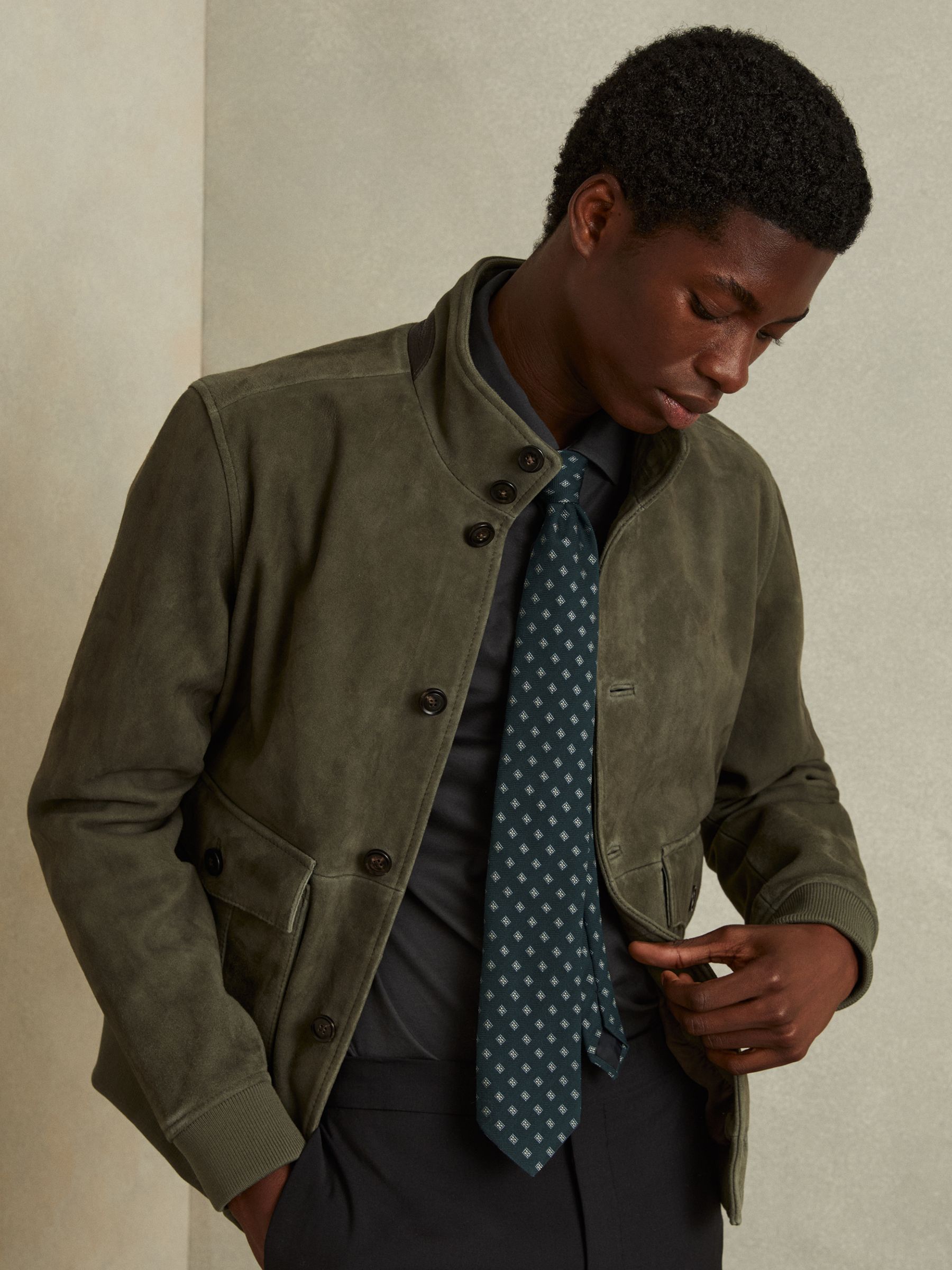 Wool-Silk Foulard Textured Tie in Forest Green - Image 2 of 5