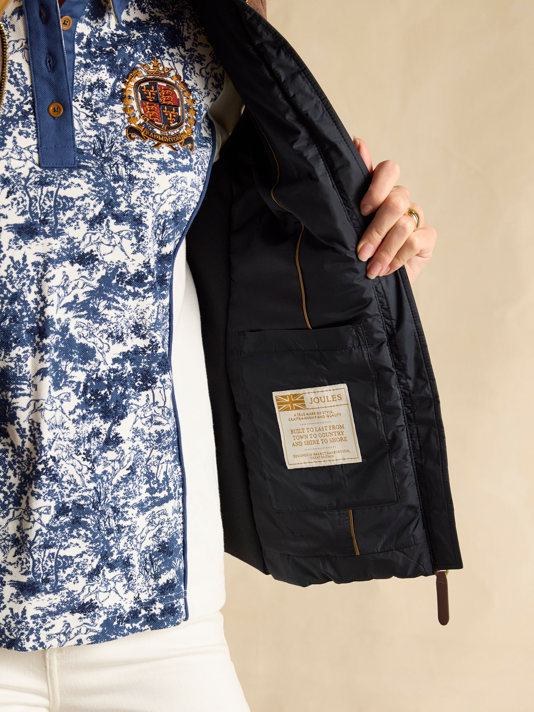 Official Badminton Navy Showerproof Diamond Quilted Gilet - Image 9 of 11