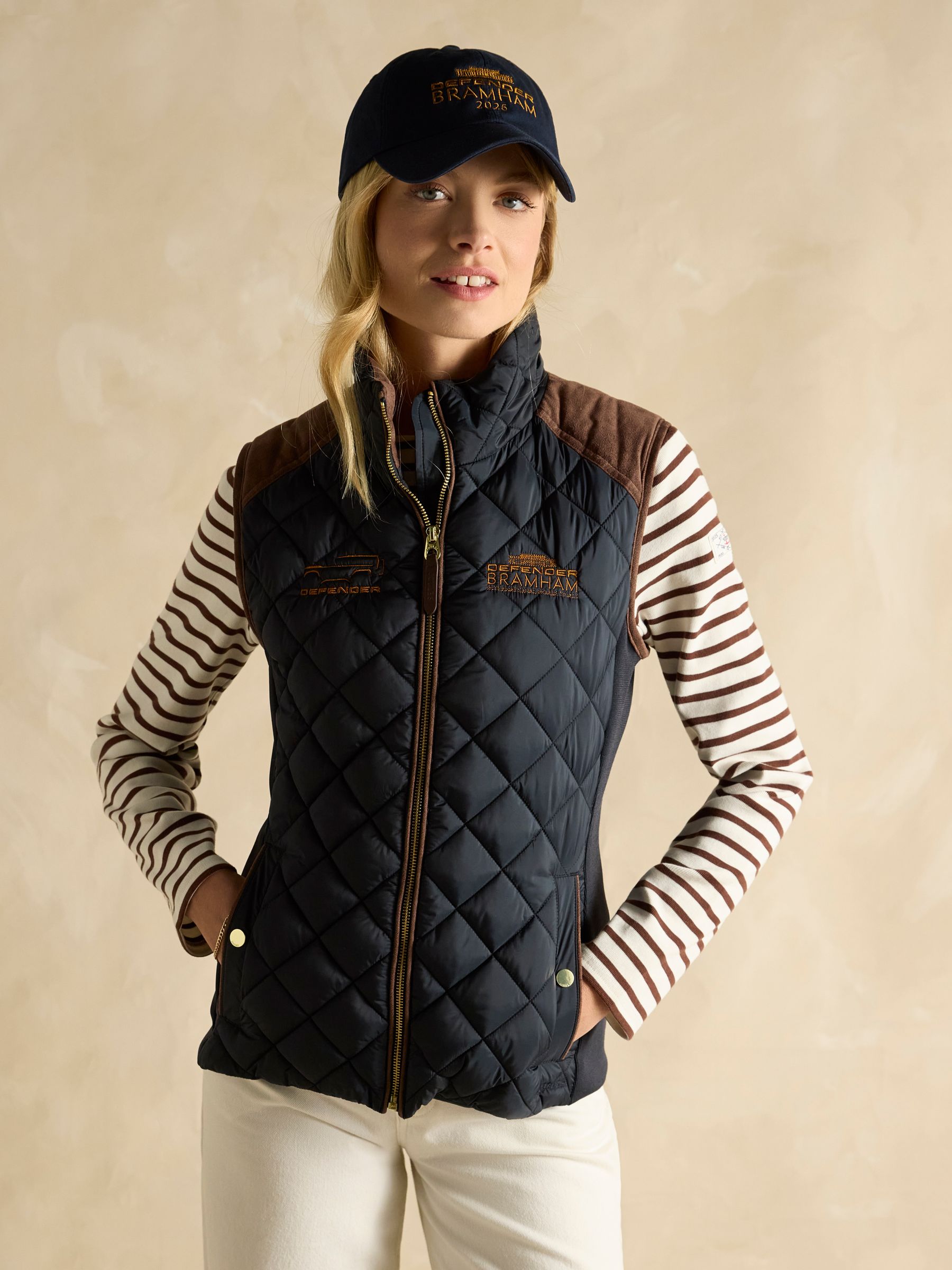 Official Bramham Navy Showerproof Diamond Quilted Gilet - Image 1 of 8