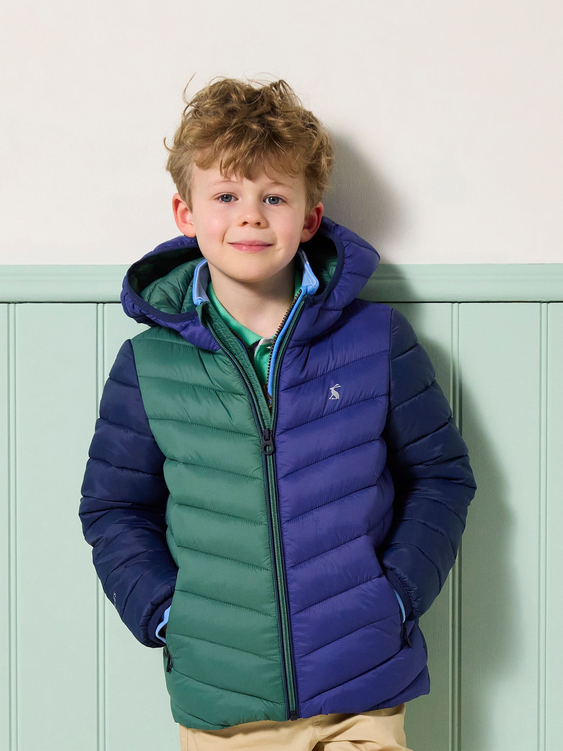 Kids' Cairn Blue Colourblock Showerproof Padded Coat - Image 1 of 8