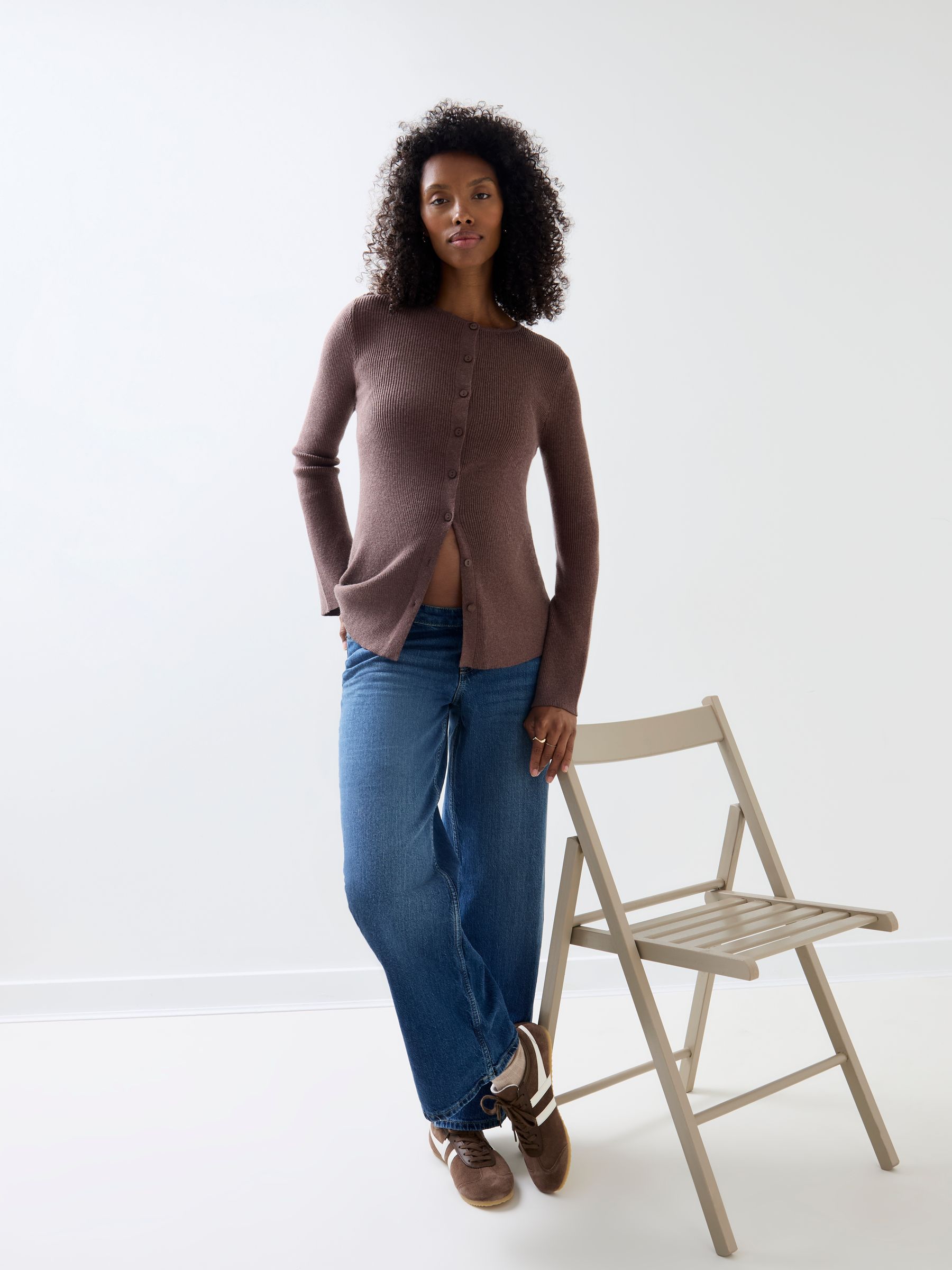 Brown Marl Ribbed Button-Through Maternity Top - Image 1 of 4
