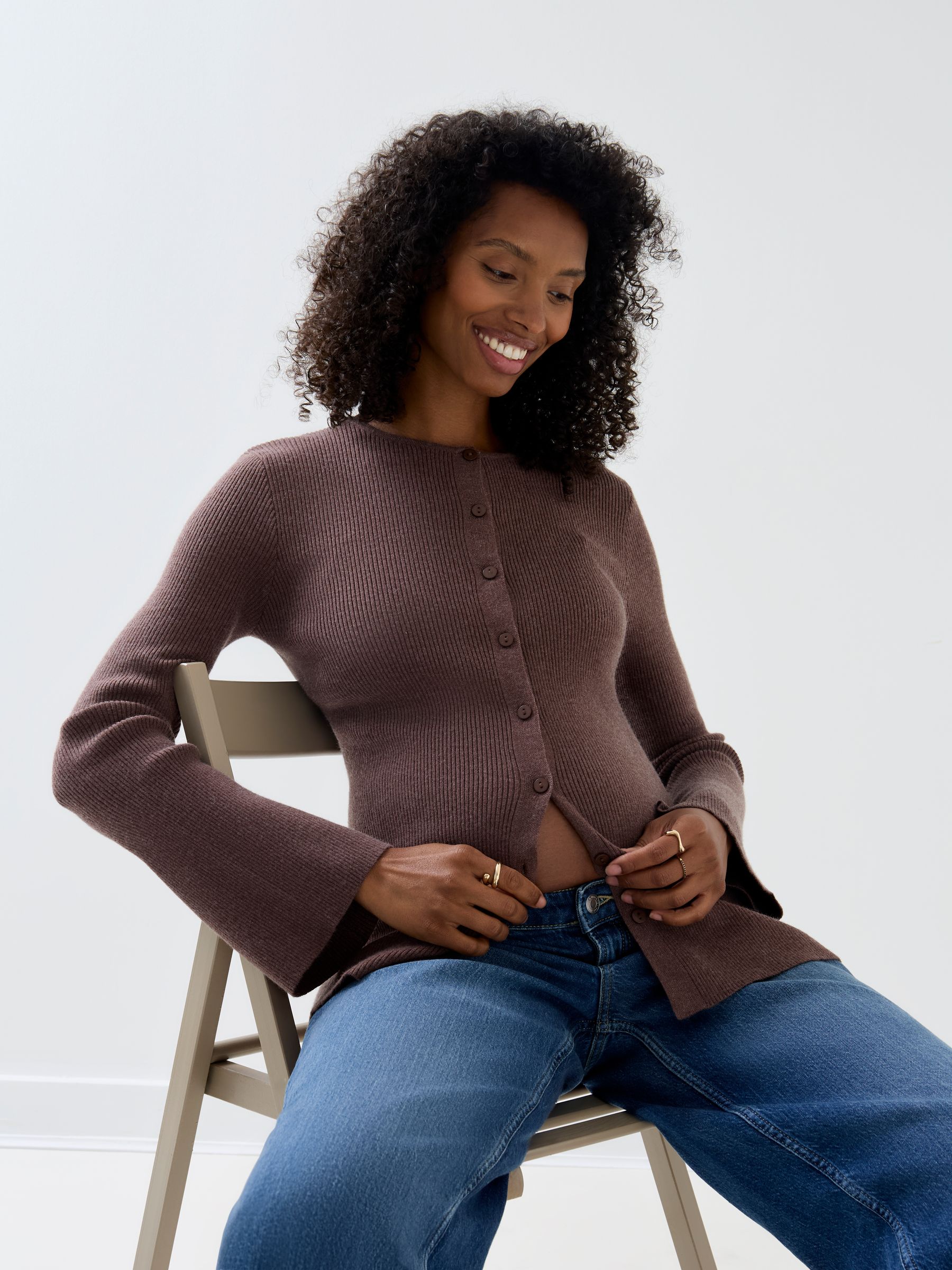 Brown Marl Ribbed Button-Through Maternity Top - Image 2 of 4
