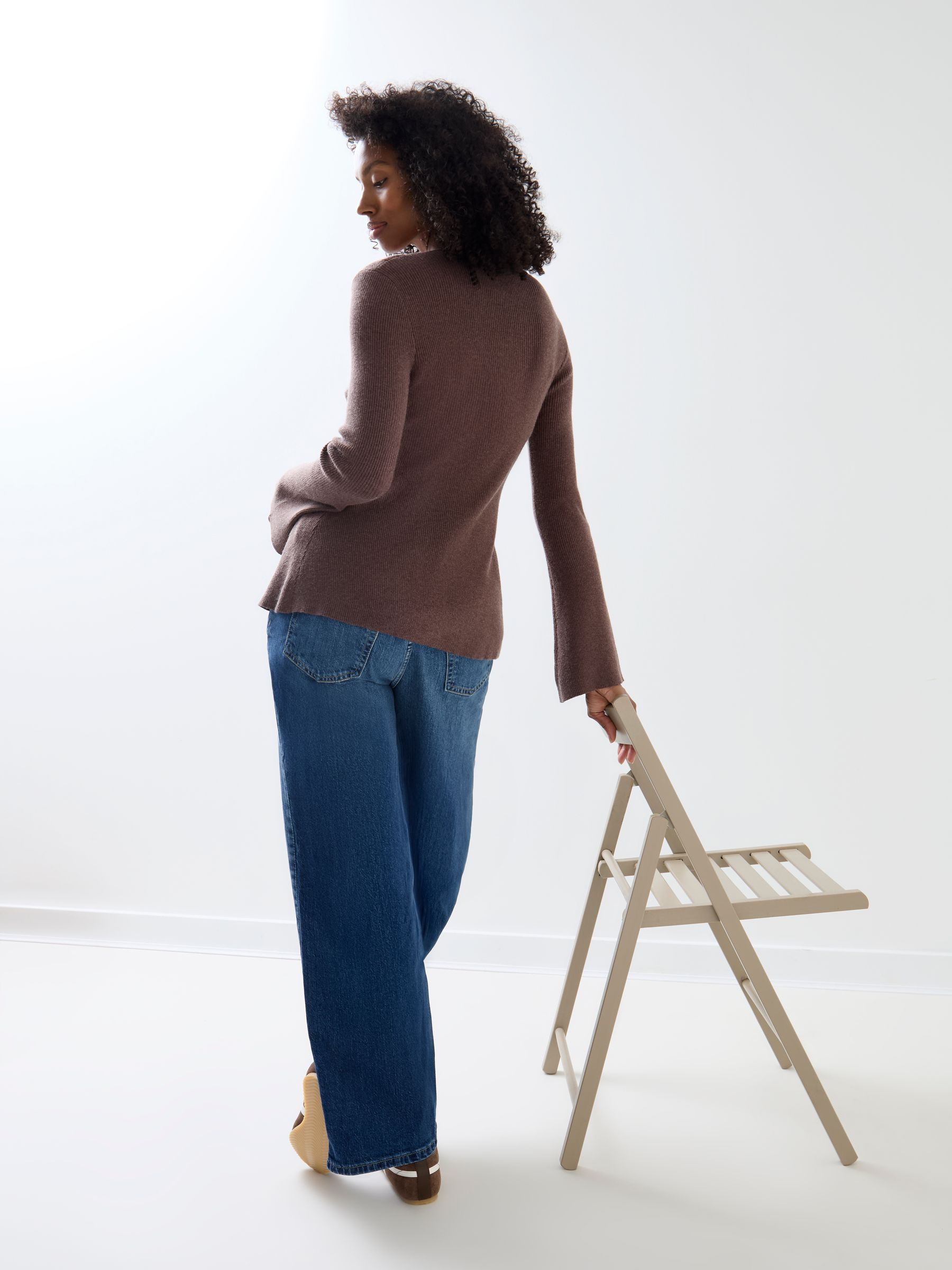Brown Marl Ribbed Button-Through Maternity Top - Image 3 of 4