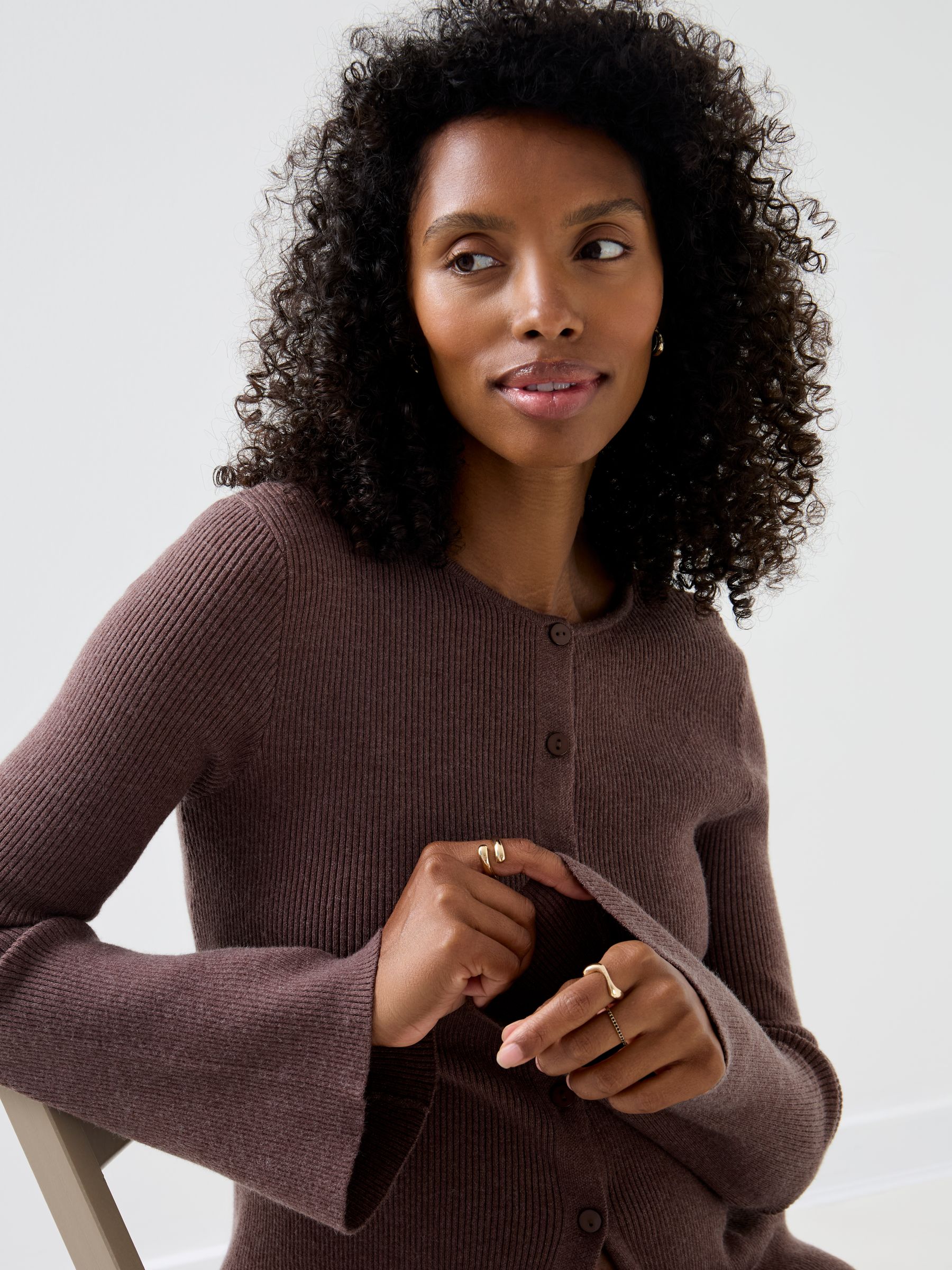 Brown Marl Ribbed Button-Through Maternity Top - Image 4 of 4