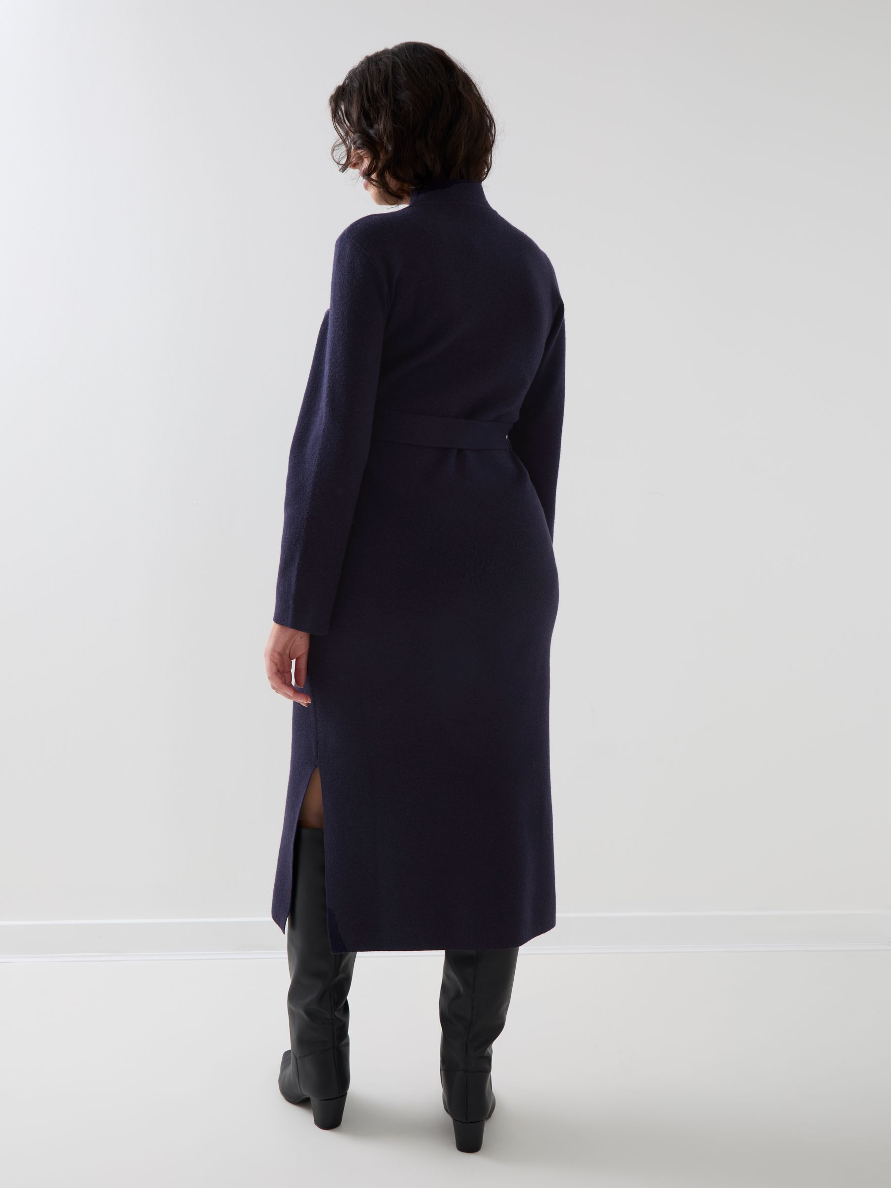 Navy Blue Belted Knit Midi Maternity Dress - Image 5 of 7