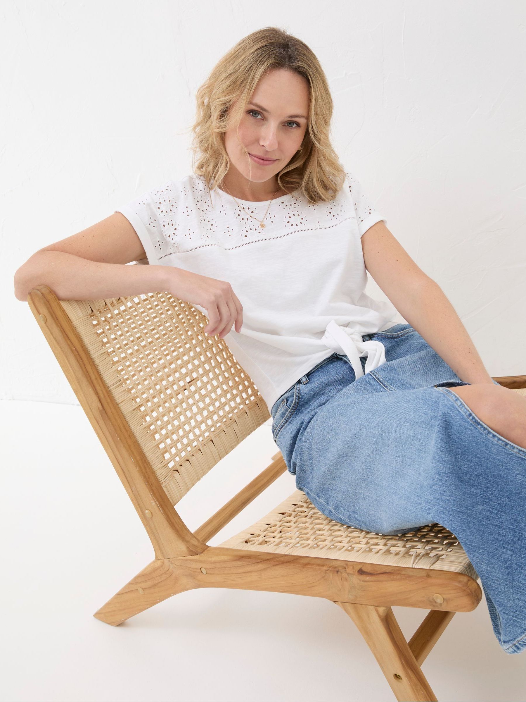 Fran White Broderie Tie Front T-Shirt - Image 3 of 5