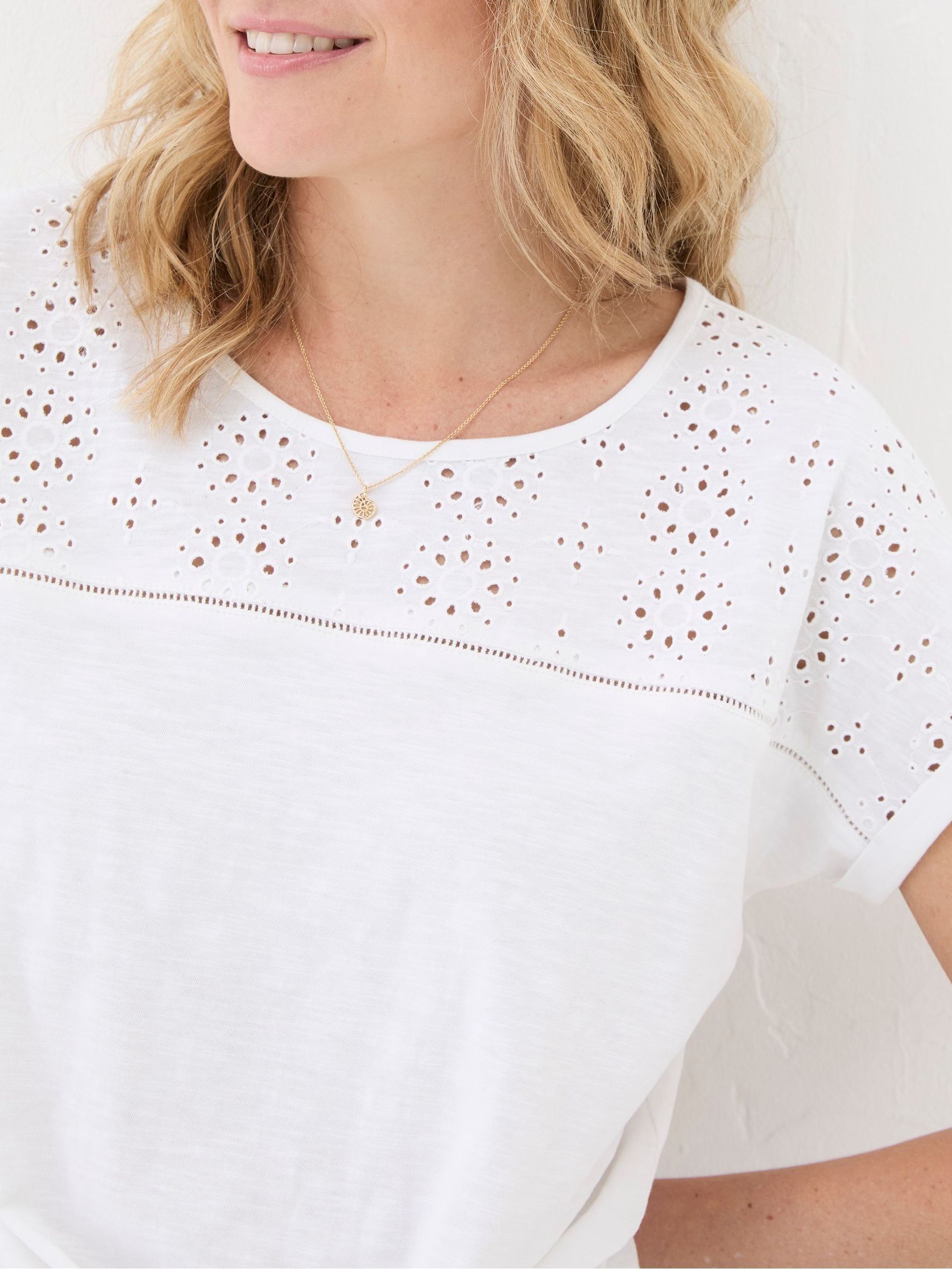 Fran White Broderie Tie Front T-Shirt - Image 4 of 5