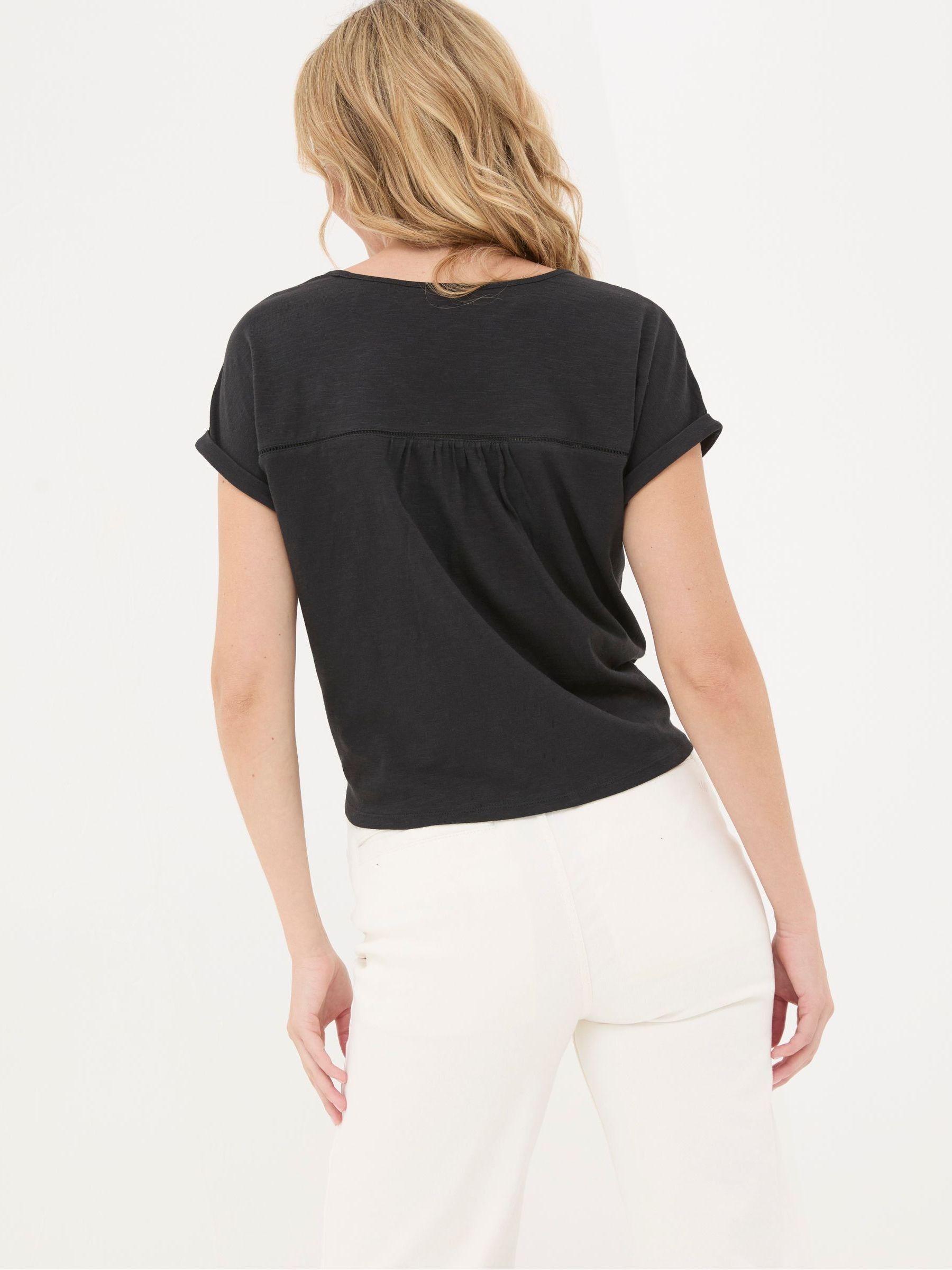 Fran Black Broderie Tie Front T-Shirt - Image 2 of 5