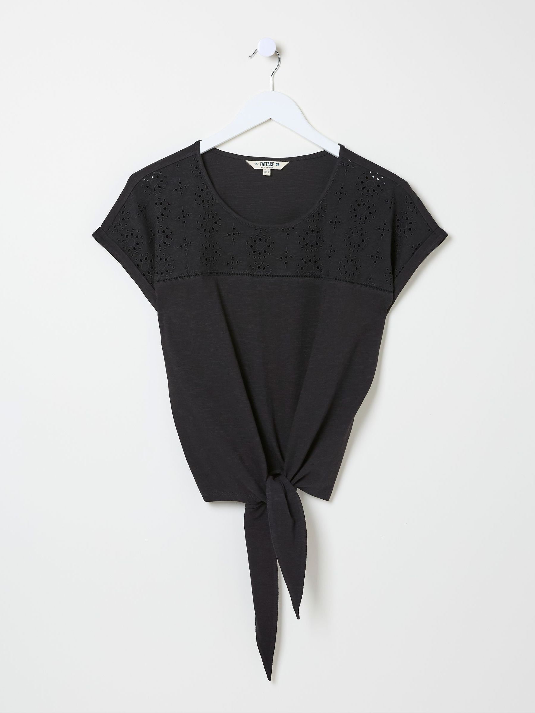 Fran Black Broderie Tie Front T-Shirt - Image 5 of 5
