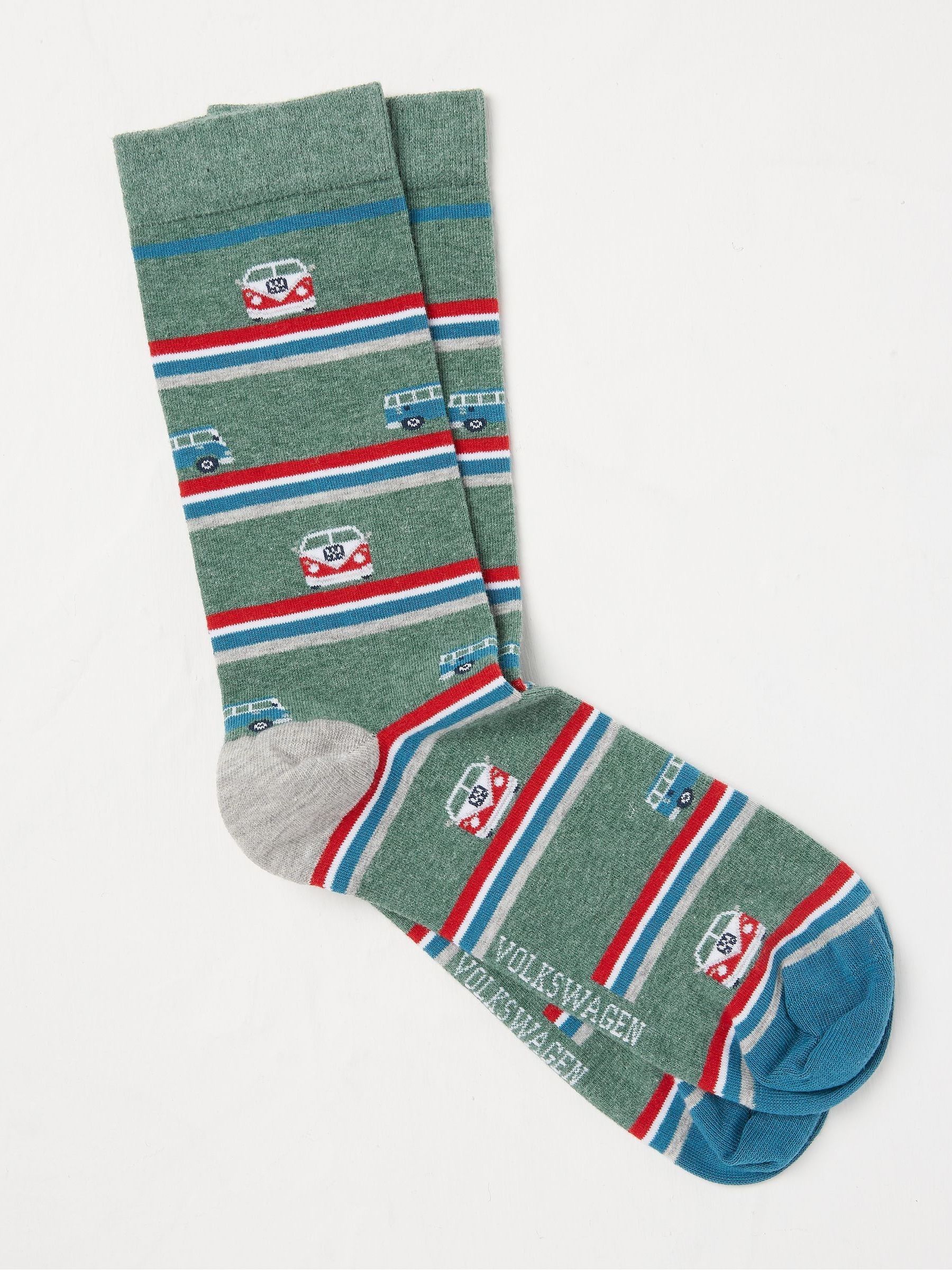 VW Light Green Camper Stripe Socks 1 Pack - Image 1 of 1 VW Light Green Camper Stripe Socks 1 Pack - Image 1 of 1