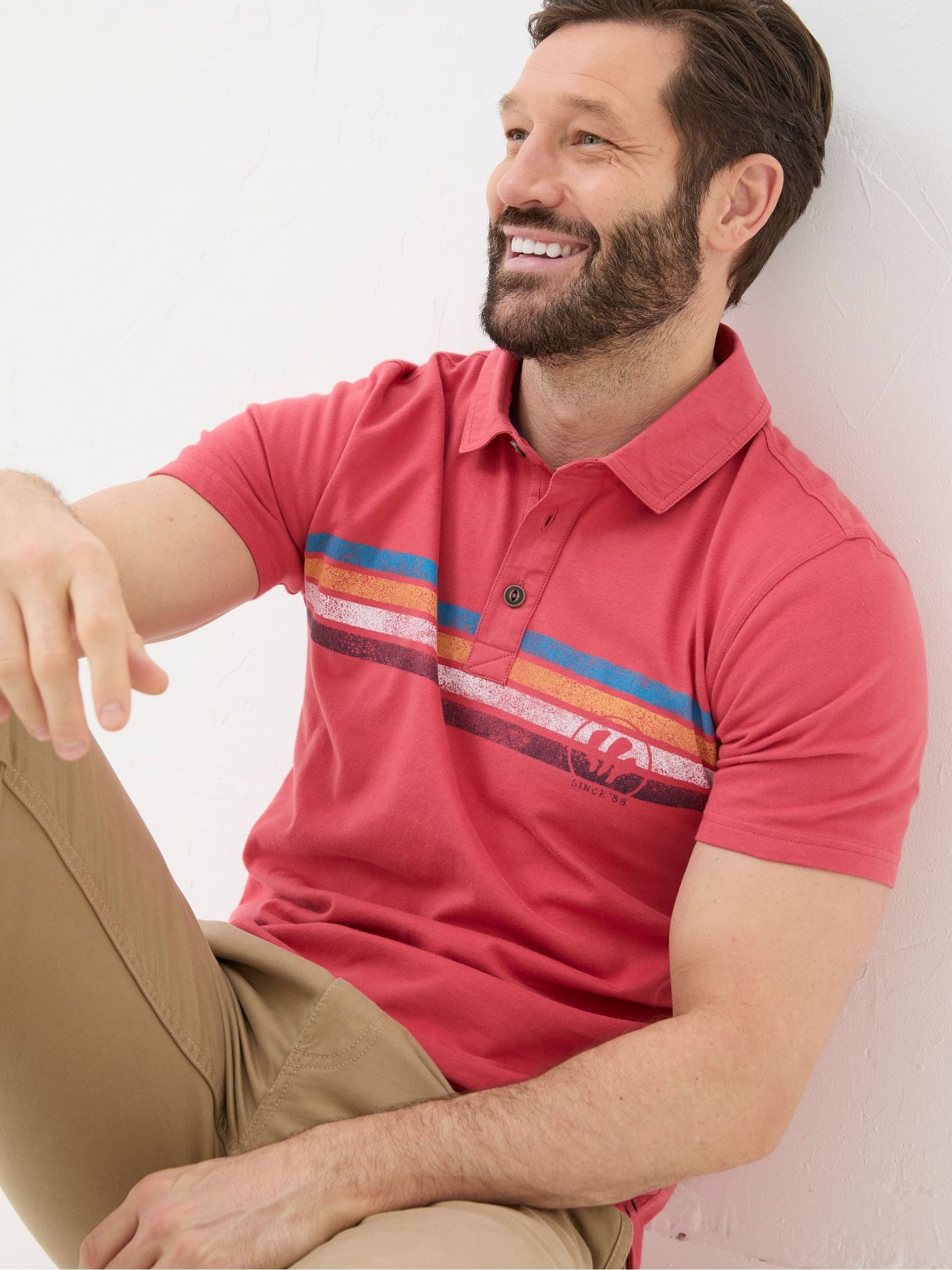 Red Chest Stripe Printed Polo Shirt - Image 3 of 5