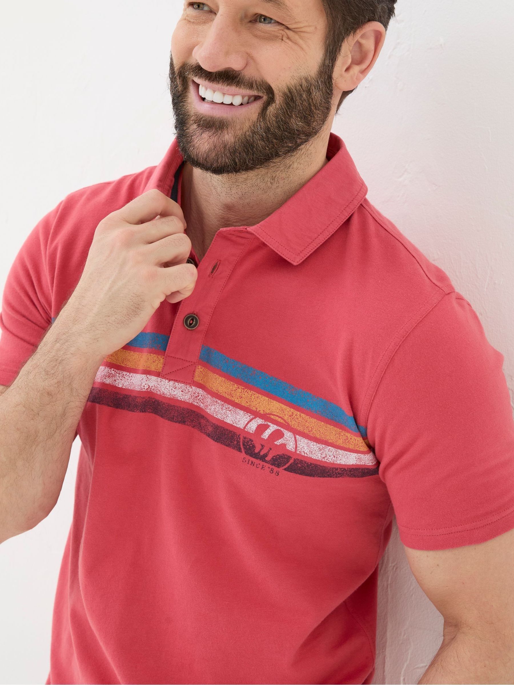 Red Chest Stripe Printed Polo Shirt - Image 4 of 5