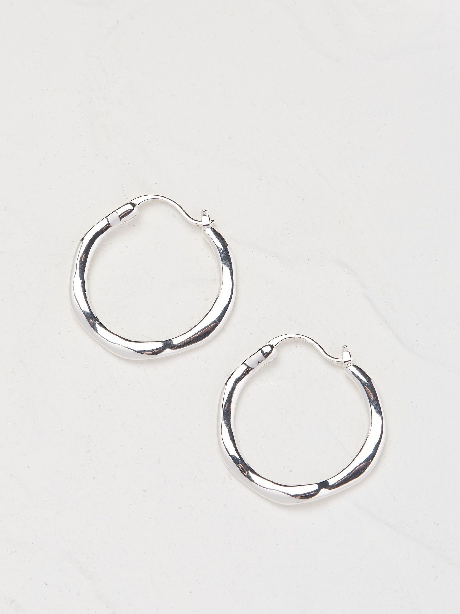 Silver Hammered Hoops - Image 1 of 2