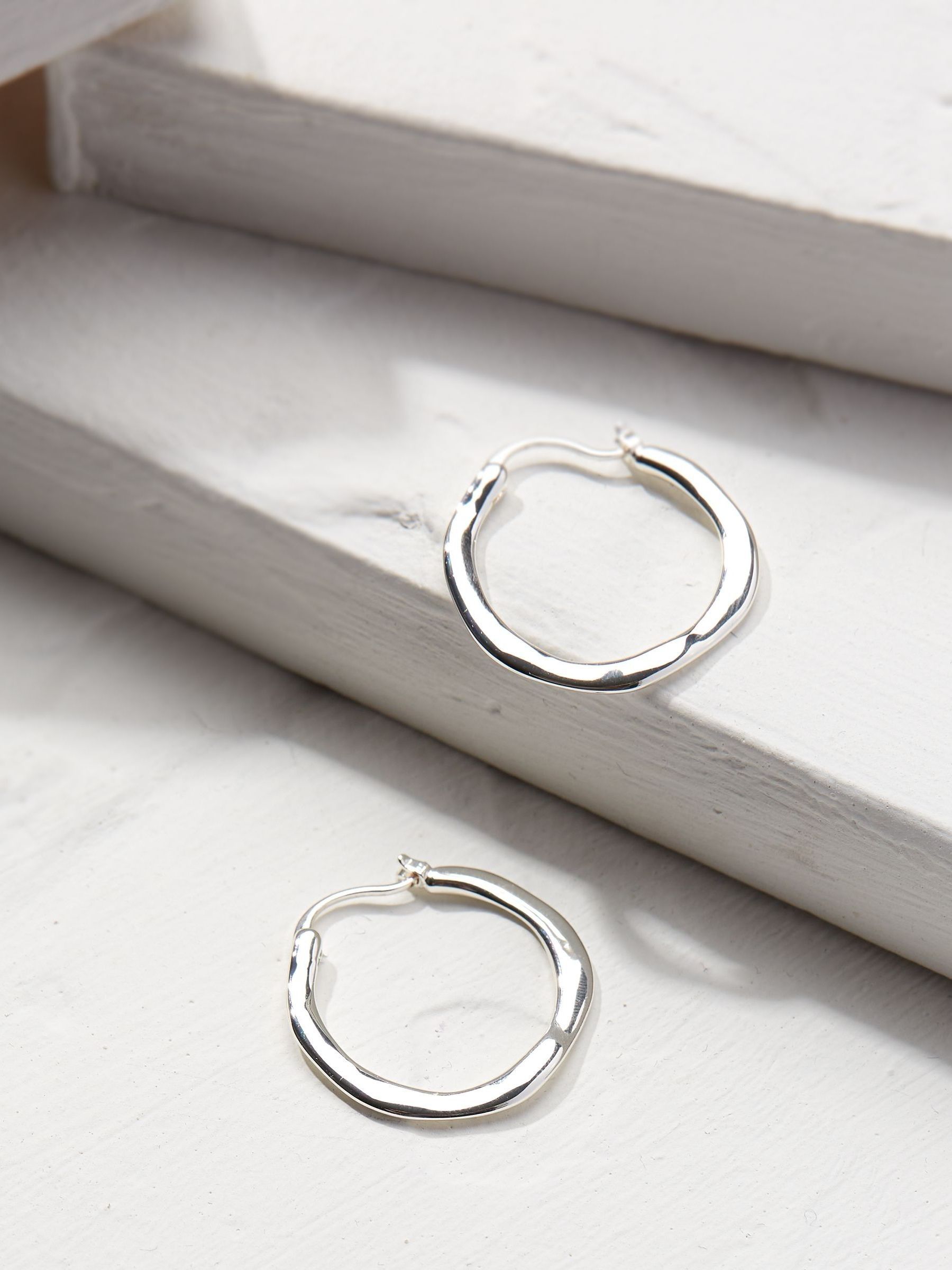 Silver Hammered Hoops - Image 2 of 2